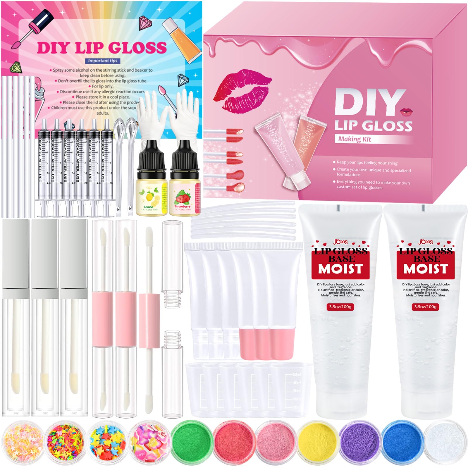 Jcoos Lip Gloss Making Kit, Make Your Own Lip Gloss Kit for Women Beginner, Girls, DIY Lipgloss Making Kits Lip Oil, Moisturizin