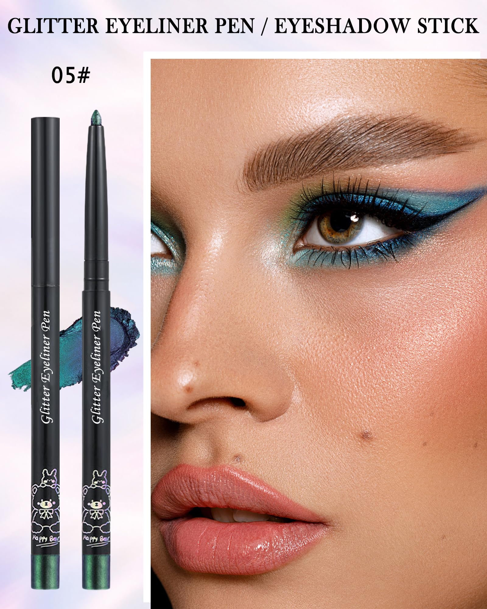 Chameleon Glitter Eyeliner Gel Pencil,Metallic Shimmer Blue Green Gel Eyeliner Pen,Longlasting Waterproof Eye Liner Eyeshadow Cr
