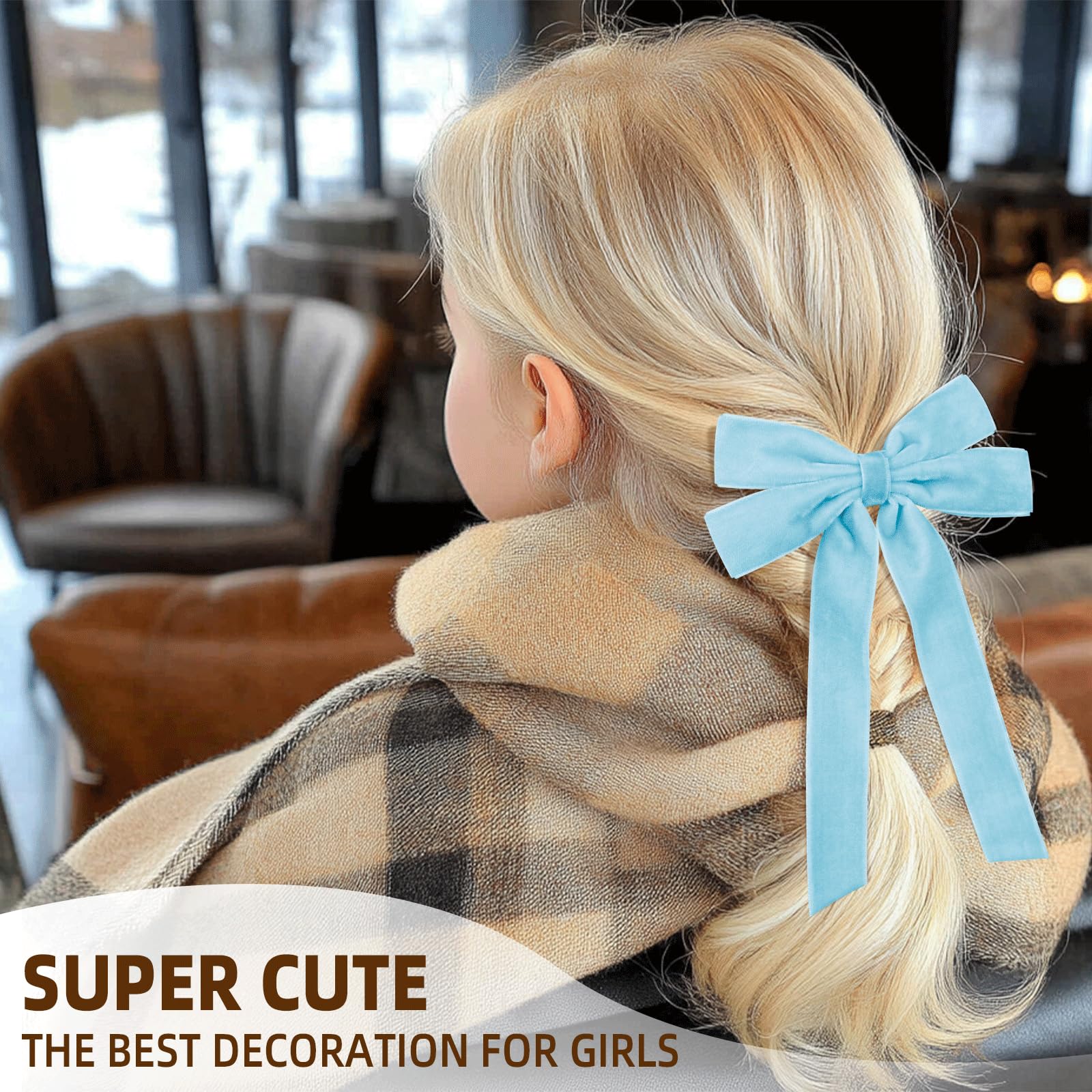 2Pcs Blue Hair Bows Soft Velvet Bow Hair Clip With Long Tail Hair Accessories For Women Girls Toddlers