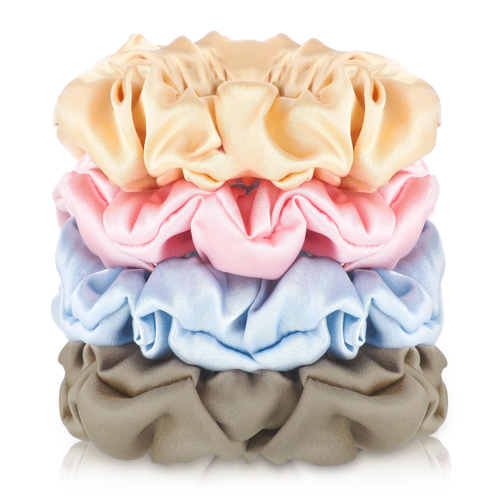 4 Pack Mulberry Silk Scrunchies, 19 Momme Silk Hair Ties Satin Scrunchies for Hair Sleep No Damag Scrunchies Pink Bridesmaid Gal