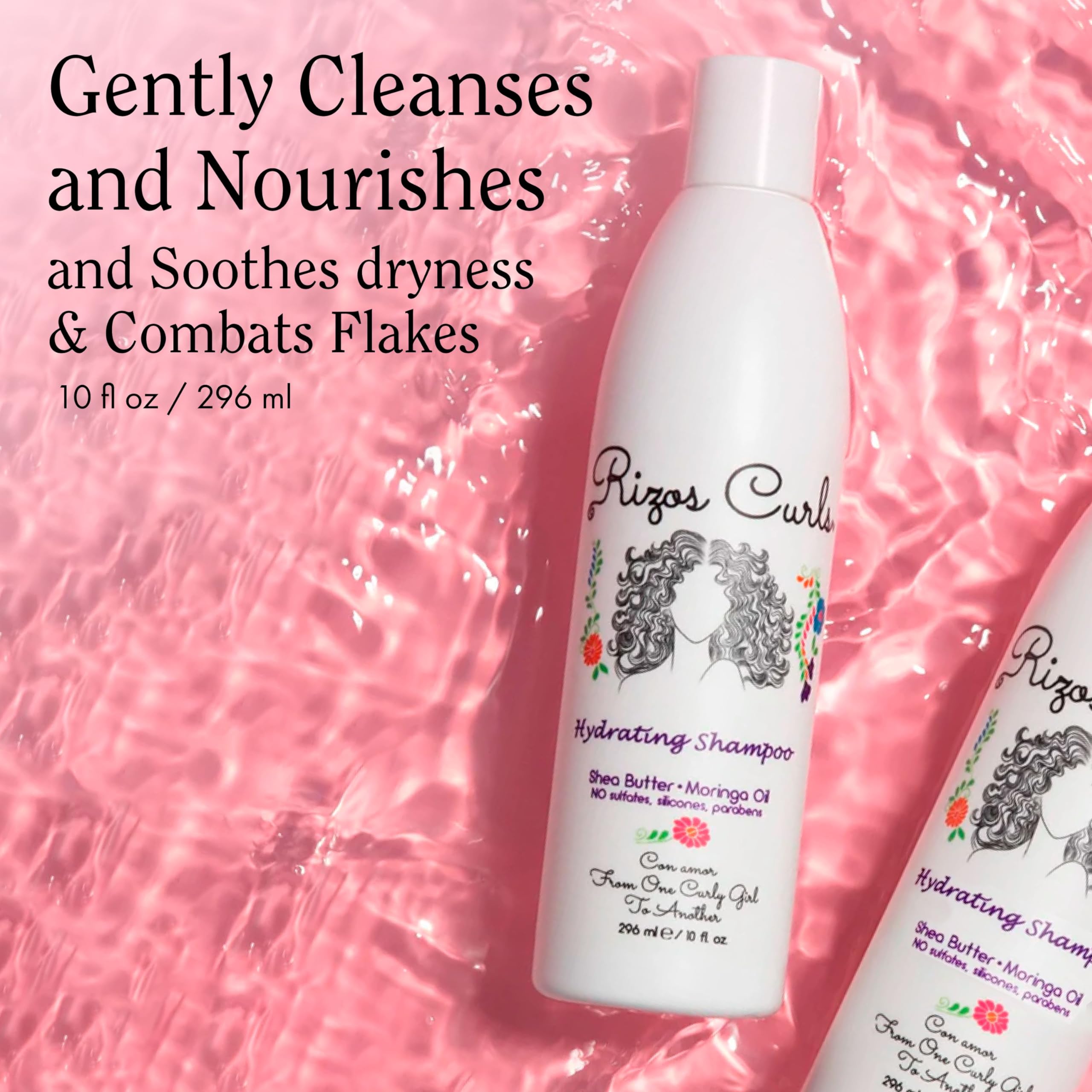 Rizos Curls Hydrating Shampoo, Gently Cleanse, Deeply Moisturizes & Nourishes Scalp, Soft & Healthy Hair from Shea Butter & Mori