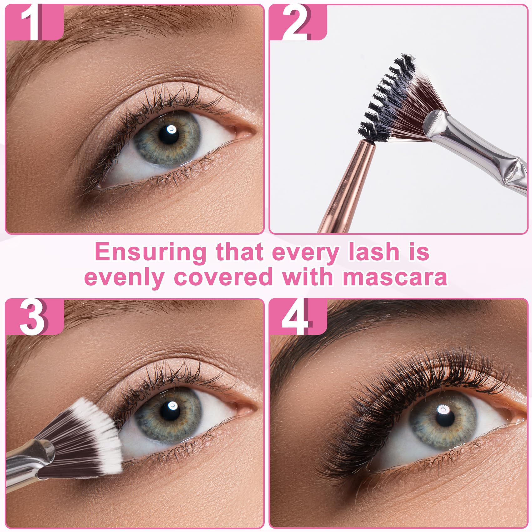 Pagow 2 Pcs Folding Angle Scalloped Lash Brush, Multifunctional Mascara Fan Brush For Lashes, Mascara Brush Eyelash Comb Separat