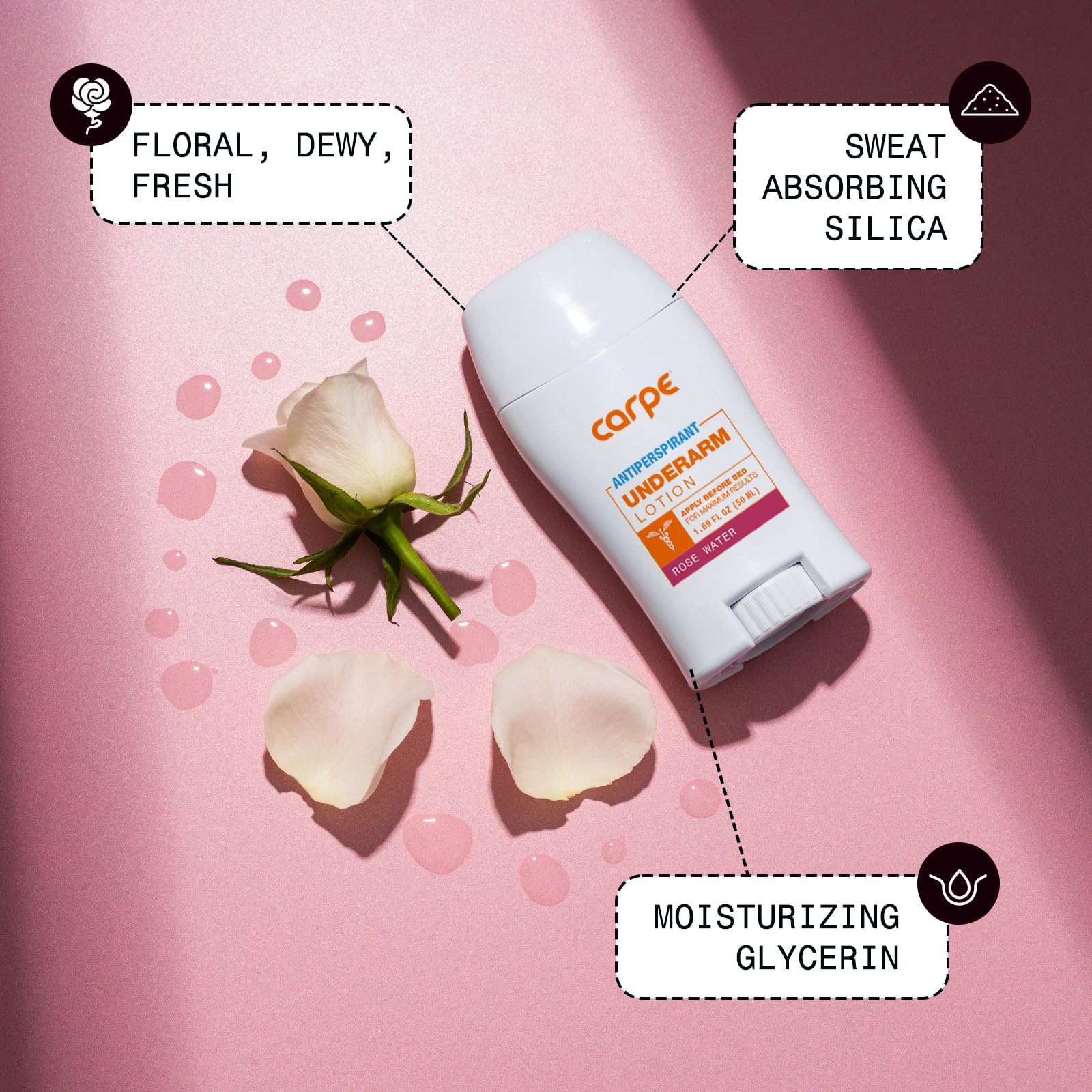 Carpe Underarm Antiperspirant And Deodorant, Clinical Strength With Rose Water Scent, Combat Excessive Sweating Stay Fresh And D