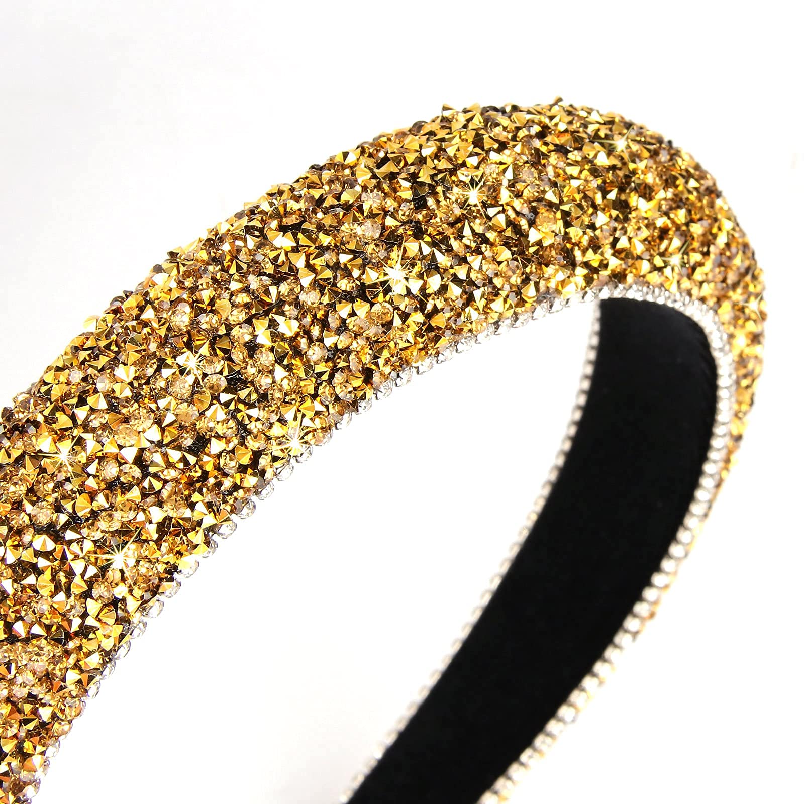 Wecoe Yellow Gold Headband Diamond Headband Glitter Headband For Women Rhinestone Padded Headband Bling Sparkle Headbands Fashio