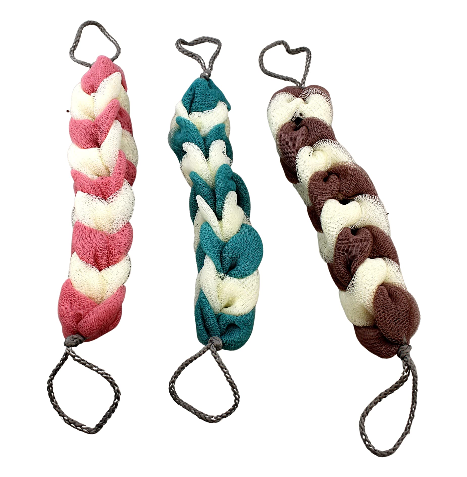 3 Pack Long Stretch Back Sponge With Rope Handles Back Scrubber Bath Shower Mesh Sponge Exfoliating Body Scrub Stretch Braided L