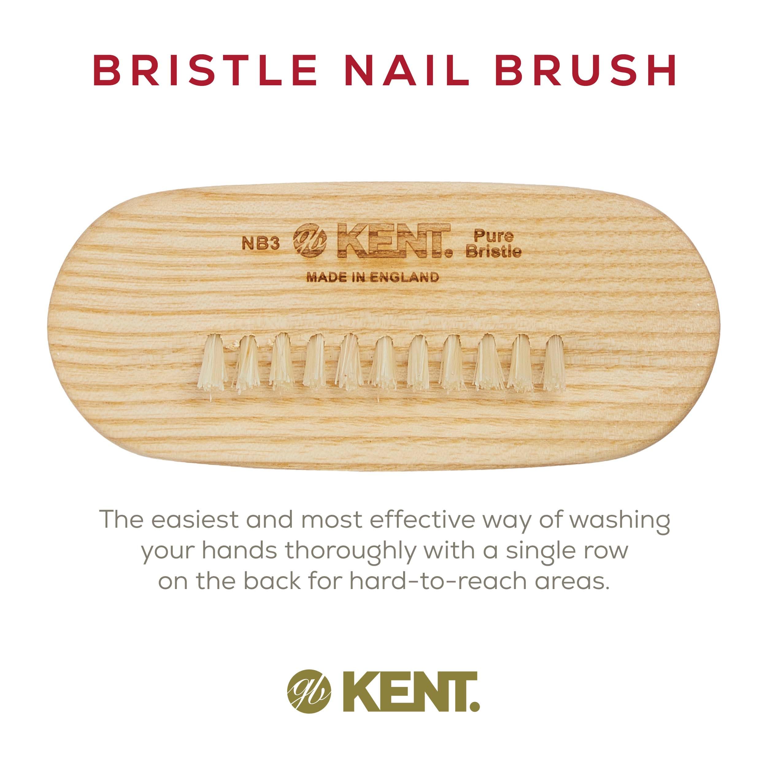 Kent NB3 Natural Bristle Fingernail Brush and Hand Scrub Brush for Nails. Beechwood Finger Nail Brush to Clean Nails and Nail Sc