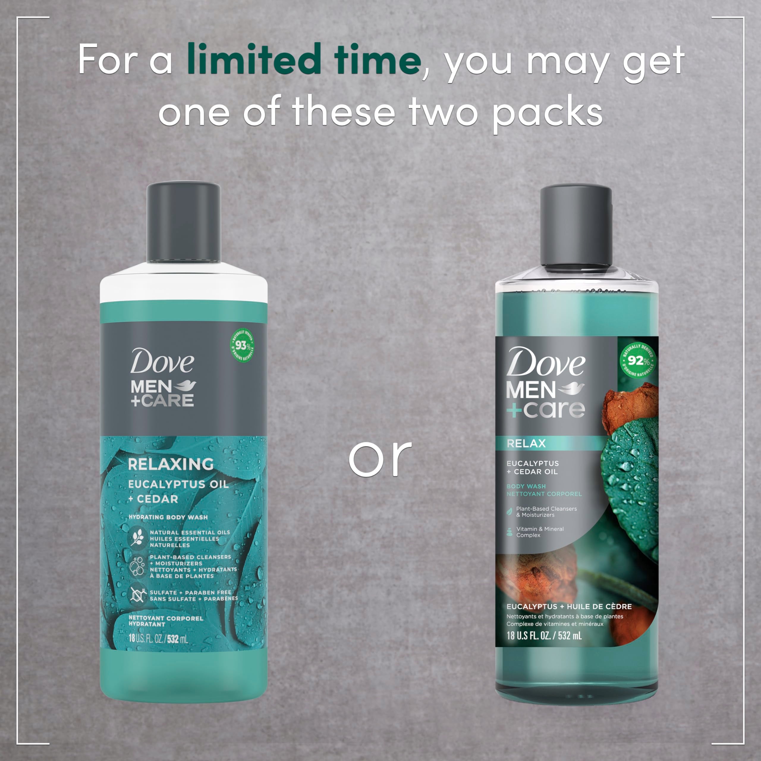 Dove Men+Care Body Wash Eucalyptus + Cedar Oil 4 Count To Rebuild Skin In The Shower With Plant-Based Cleansers And Moisturizers