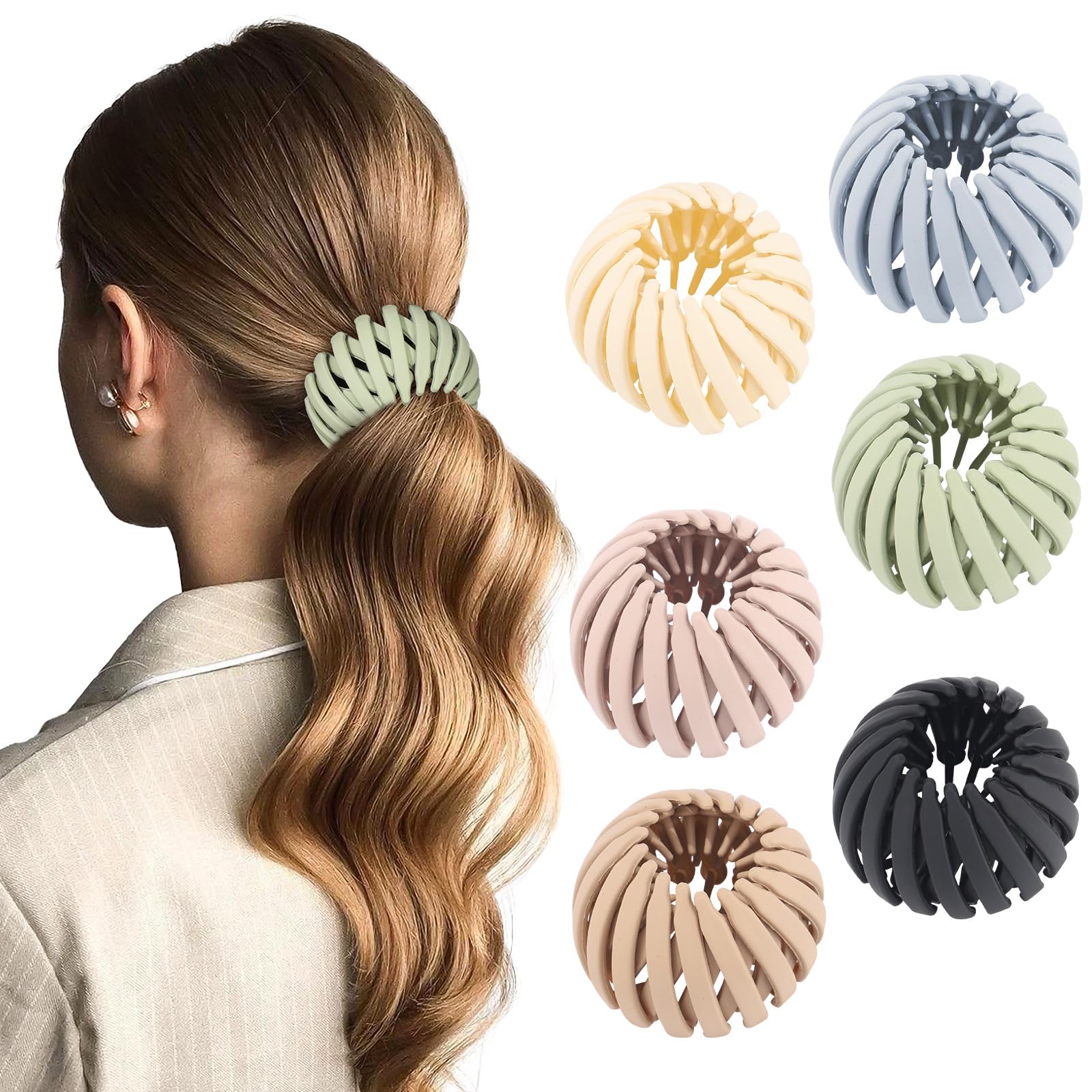 6Pcs Bird Nest Magic Hair Clips Hair Nest for Bun Strong Ponytail Holders Hair Accessories for Women Girls (Soft Colors, Large)