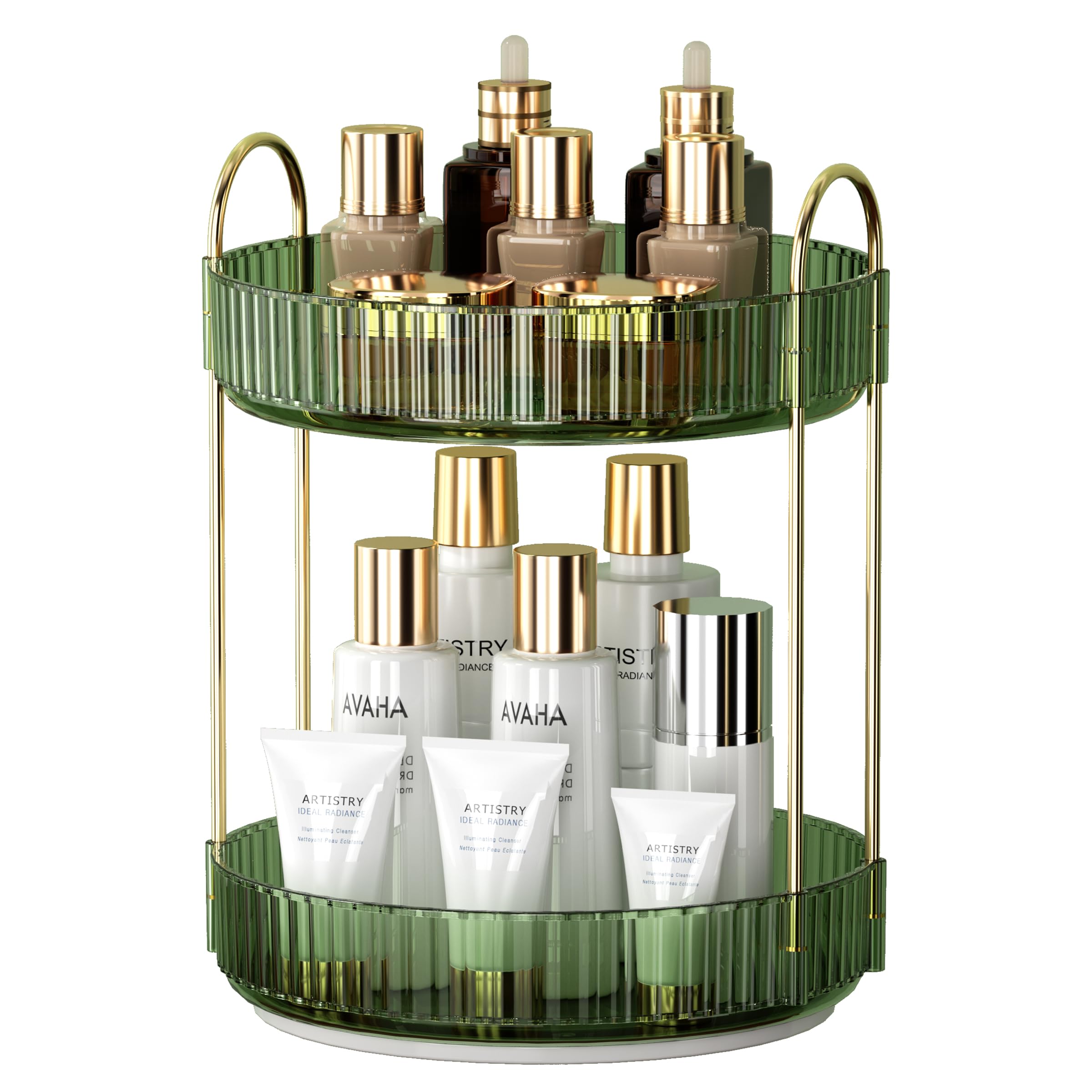 Ycia&Done 360 Rotating Makeup Organizer And Storage For Vanity Countertop 2 Tiers, High Capacity Cosmetic Skincare Perfume Organ