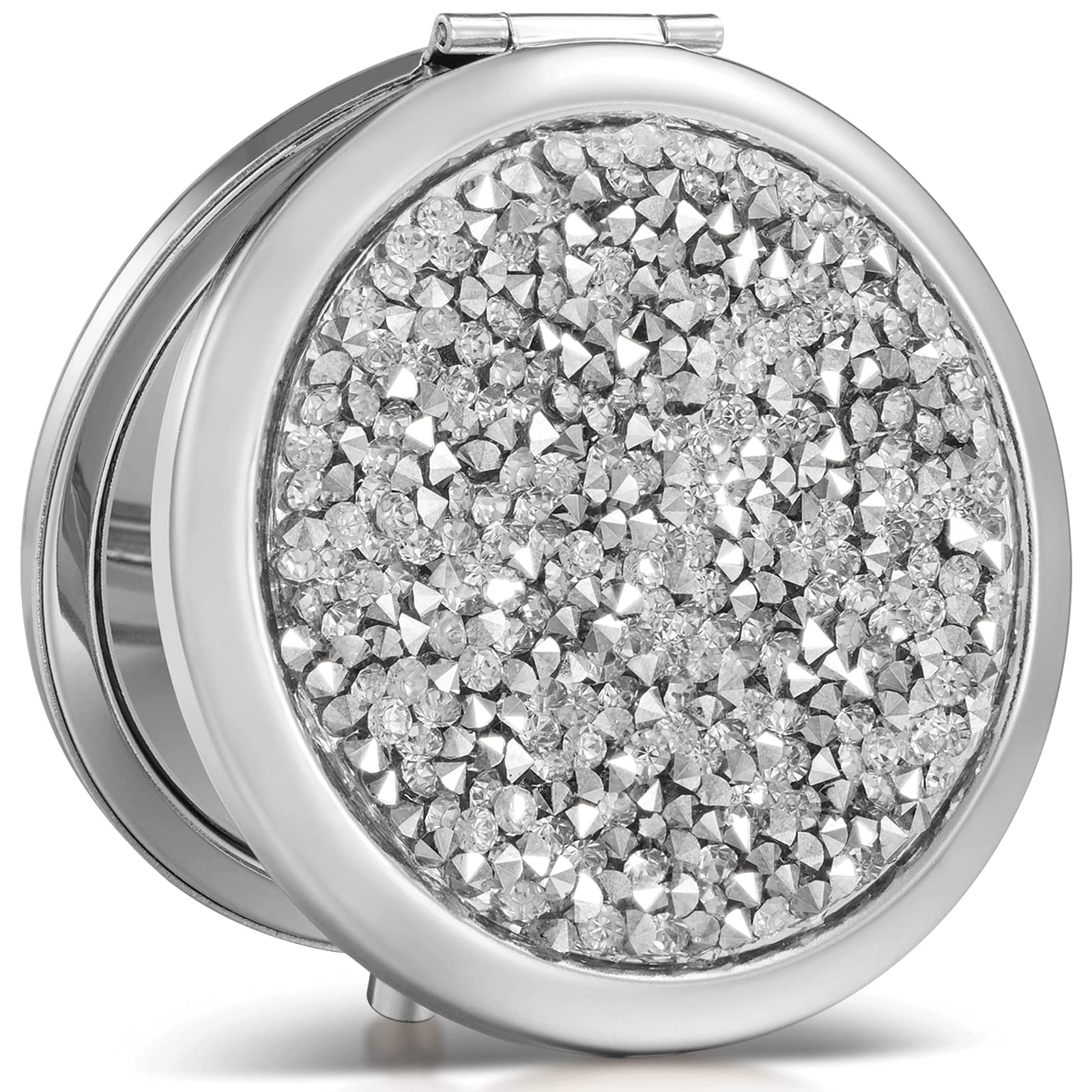 Omiro 1X/10X(300R) Magnifying Compact Mirror, Mini Mix Diamond Metal Pocket Makeup Mirror (Silver)