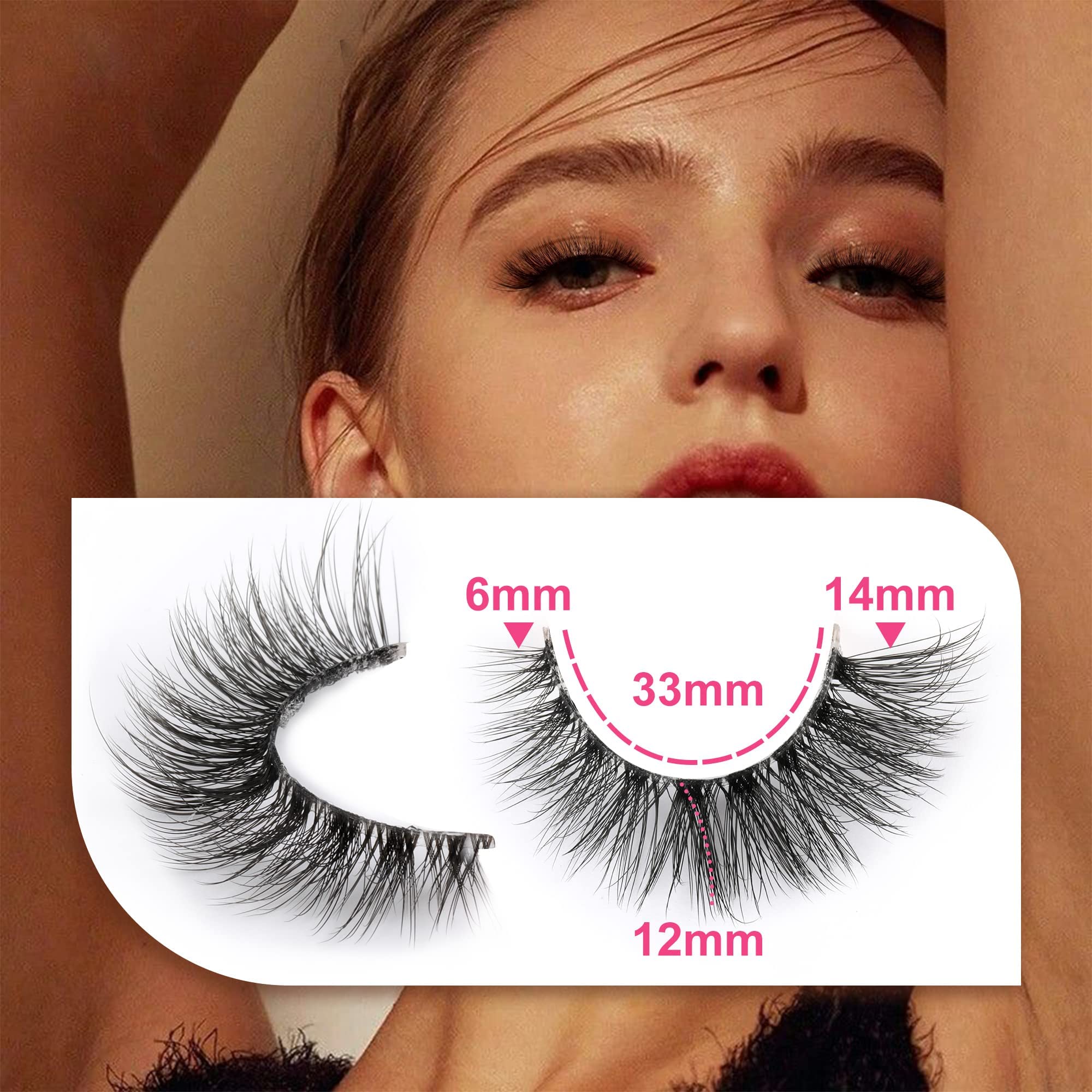 JIMIRE Lashes with Clear Band Demi-Wispies Fluffy Faux Mink Eyelashes Wispy Cat Eye False Eyelashes Natural Look Like Lash Exten