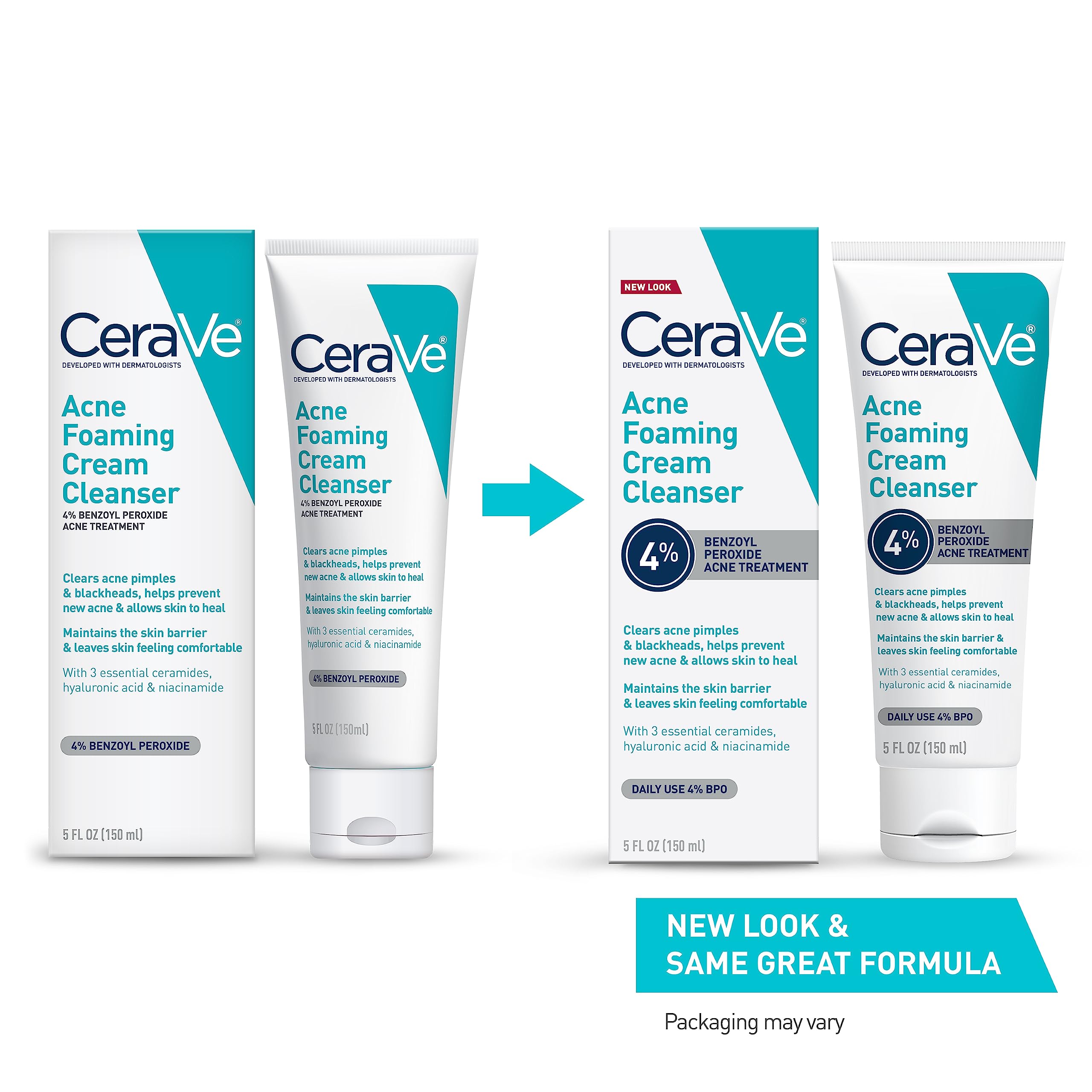 Cerave Acne Foaming Cream Cleanser | Acne Treatment Face Wash With 4% Benzoyl Peroxide, Hyaluronic Acid, And Niacinamide | Cream