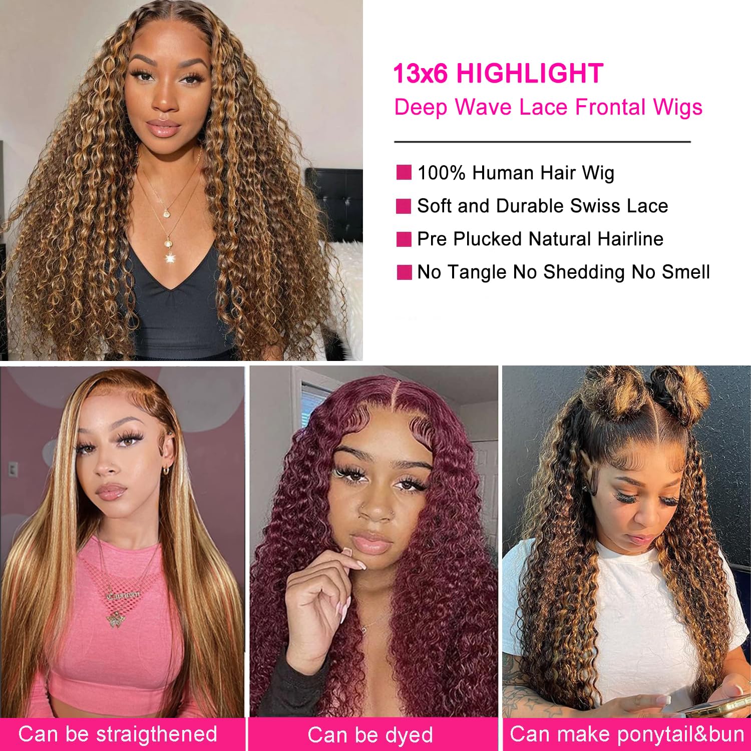 Nervoss Highlight Deep Wave Lace Front Wigs Human Hair P4/27 Ombre 13X6 Wet And Wavy Frontal Wigs For Women Glueless Honey Blond