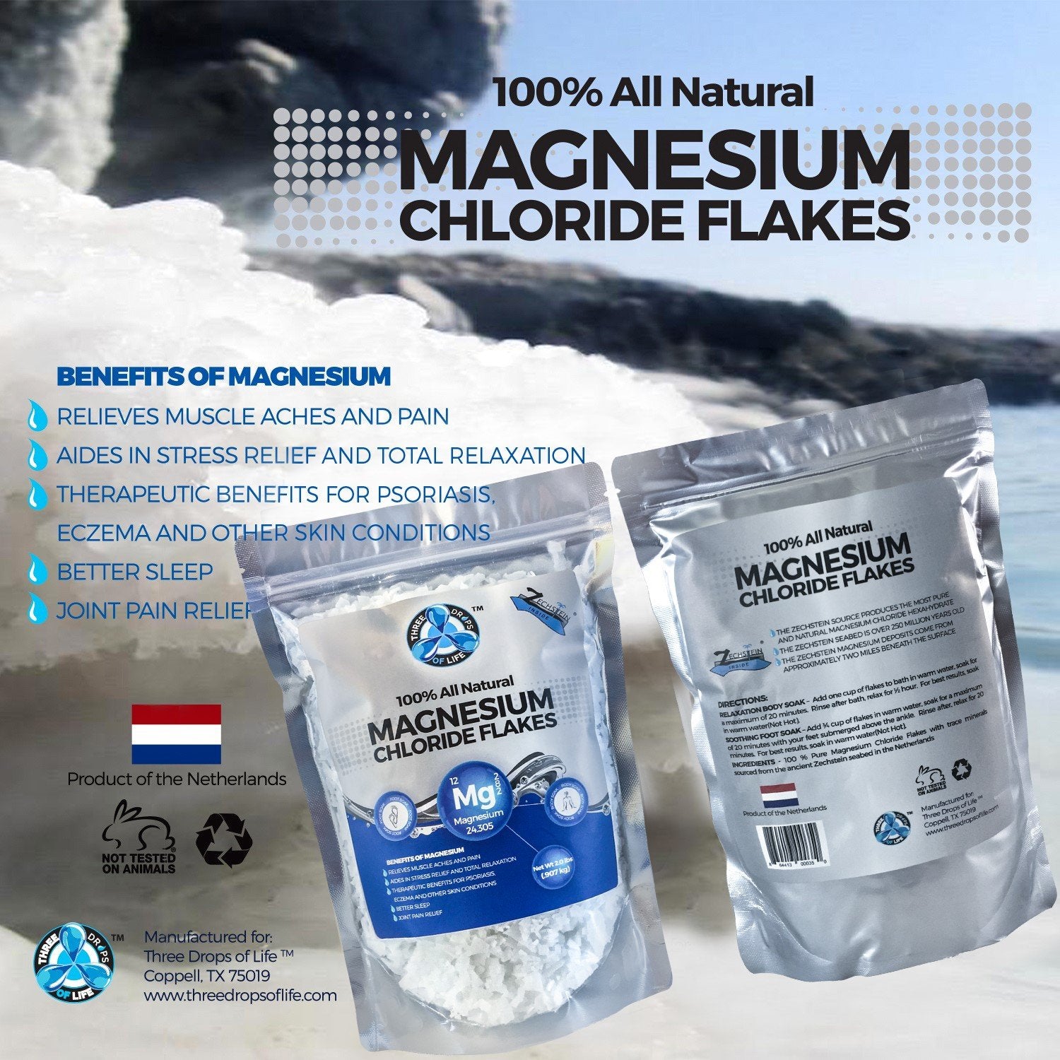 All Natural Magnesium Chloride Flakes, High Potency Absorption, Chloride Wins Over Epsom, Magnesium Directly from the Source, Nu