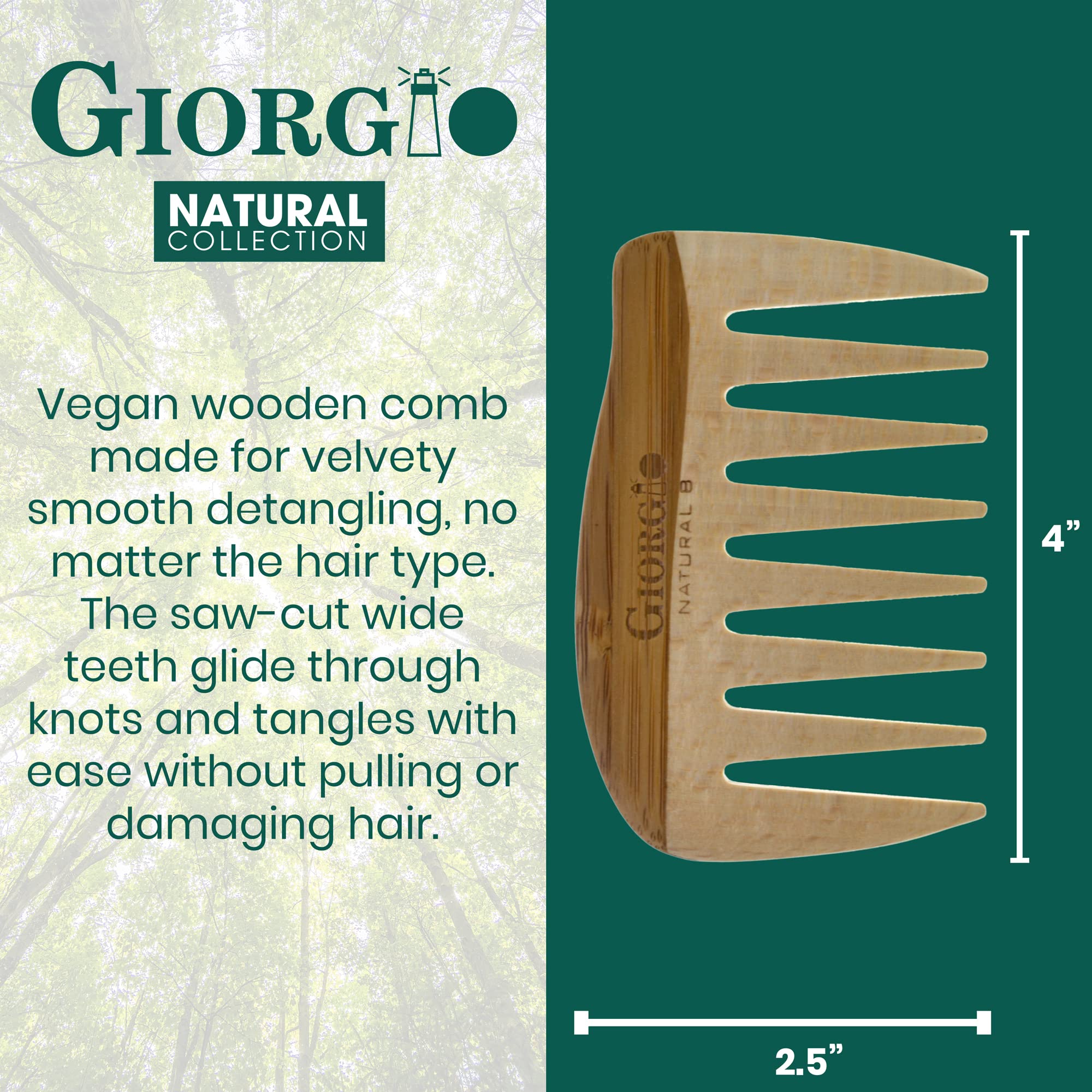 Giorgio Gionat8 Small Natural Wooden Comb Hair Detangler Wide Tooth Comb For Curly Hair, Bamboo And Beechwood Hair Combs For Thi