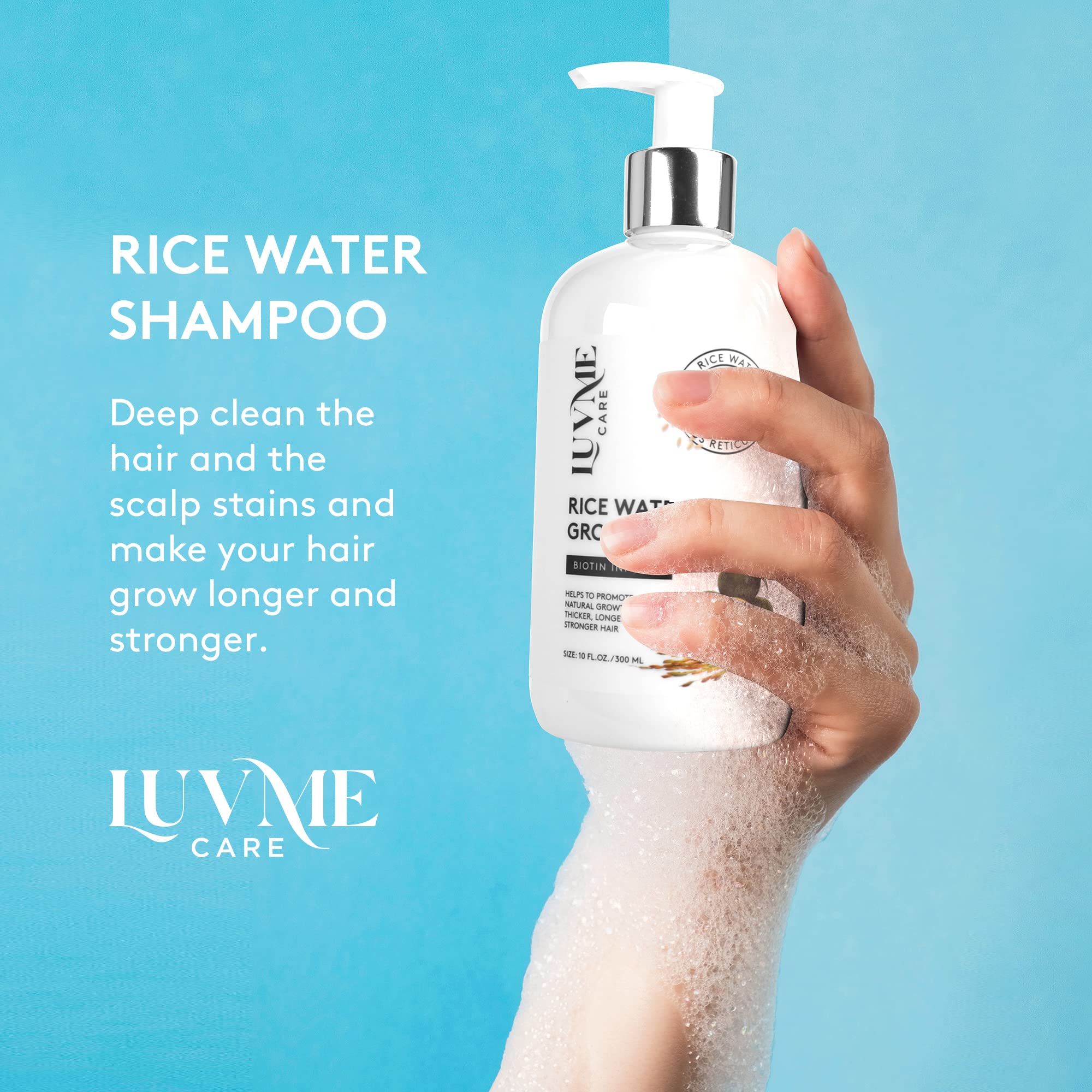 Luv Me Care Rice Water Hair Growth Shampoo With Biotin,Rice For Thinning And Loss, All Types, Men Women 10 Fl Oz