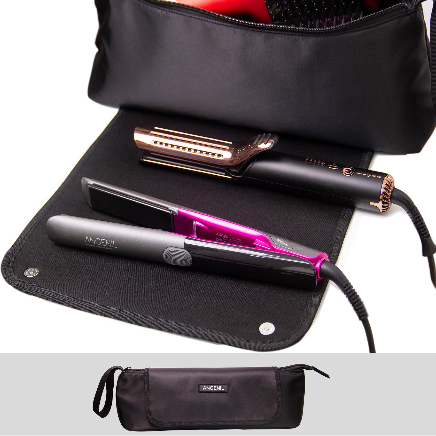 ANGENIL Large Capacity Hair Tools Travel Bag Heat Resistant Mat for Flat Irons, Curling Iron, Hot Air Brushes, Hair Dryer and Ca