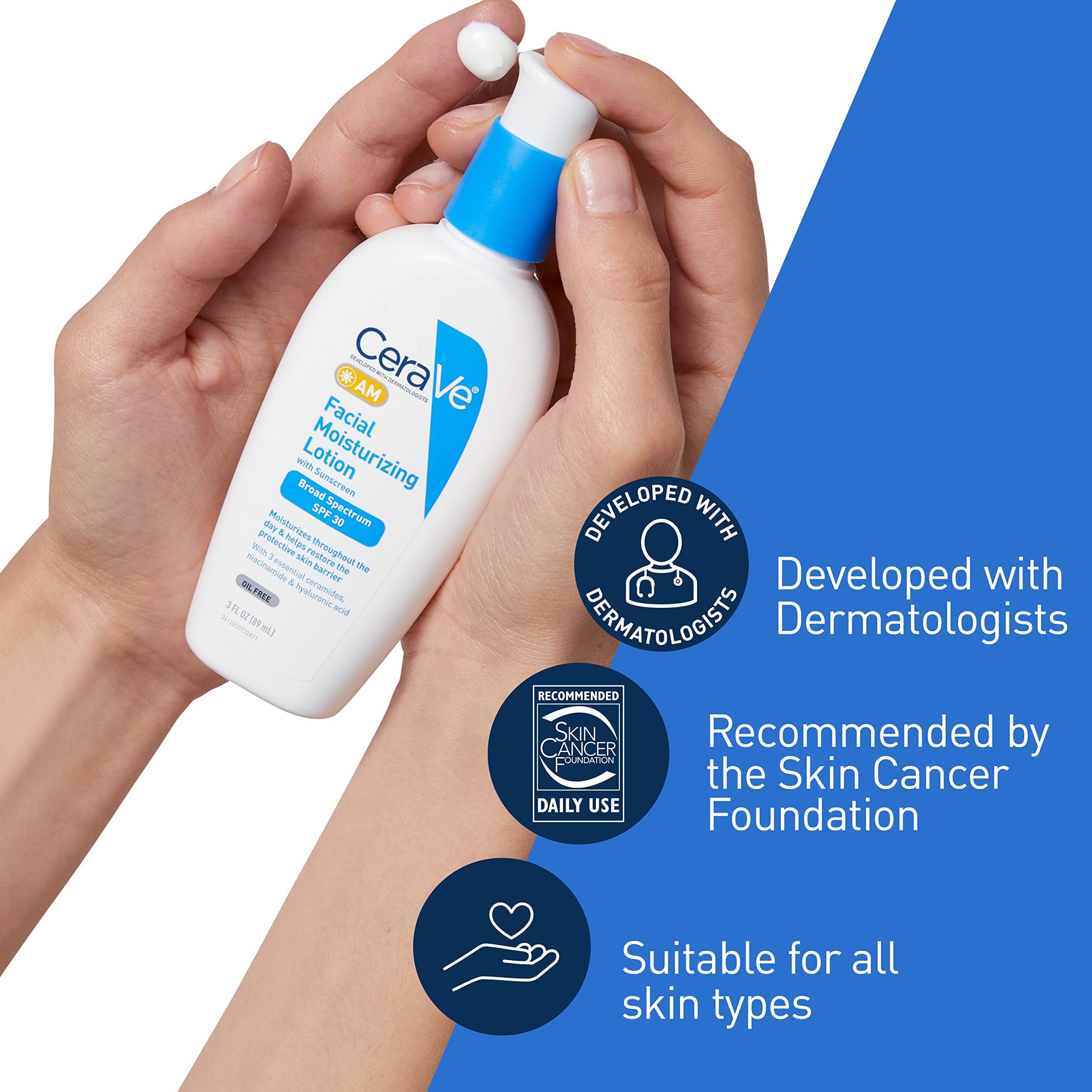 CeraVe Facial Moisturizing Lotion AM SPF 30 | 3 Ounce | Daily Face Moisturizer with SPF | Fragrance Free
