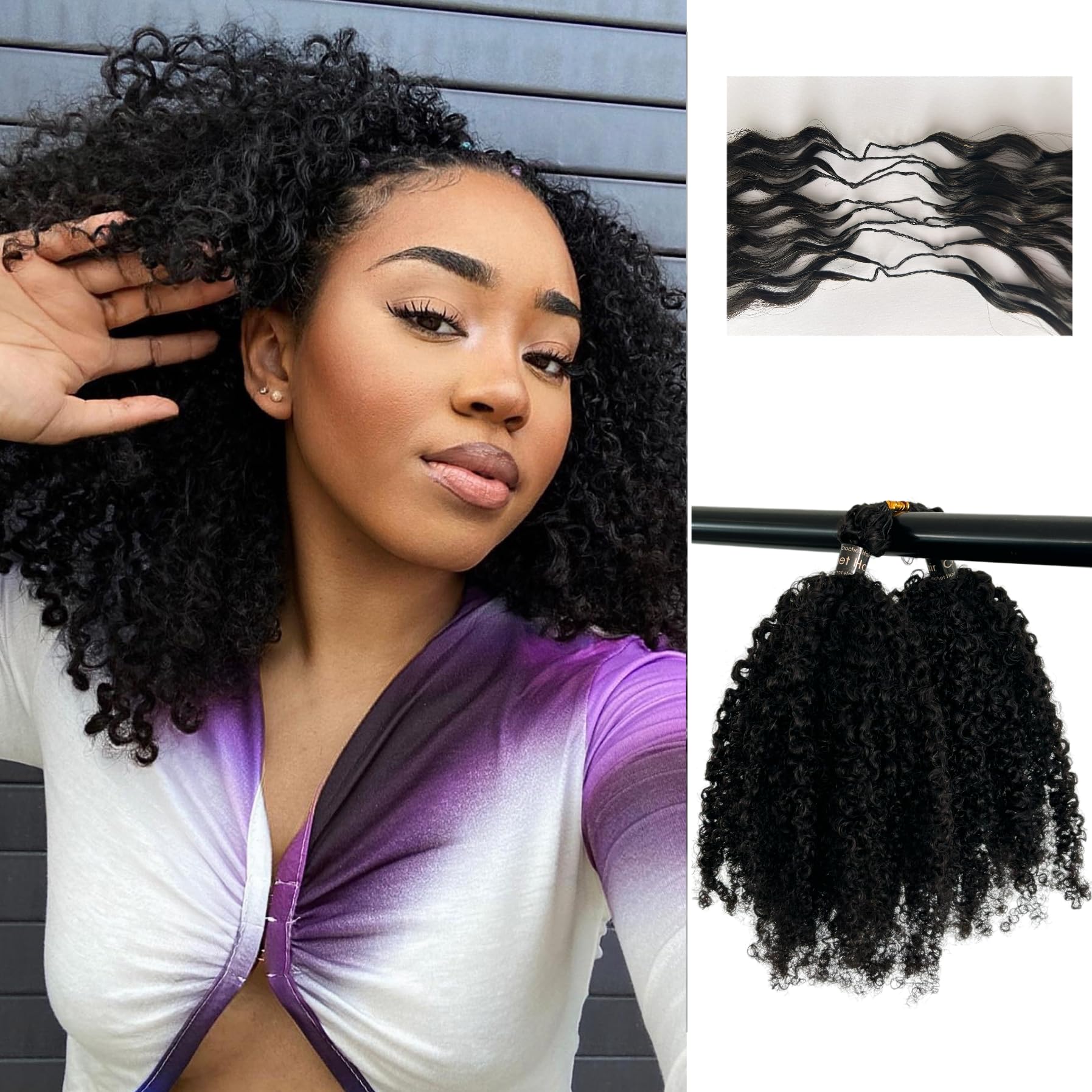Afro Kinky Curly Knotless Pre-Separated Crochet Hair extensions Afro Twist Soft Braiding human hair extensions for Women Natural