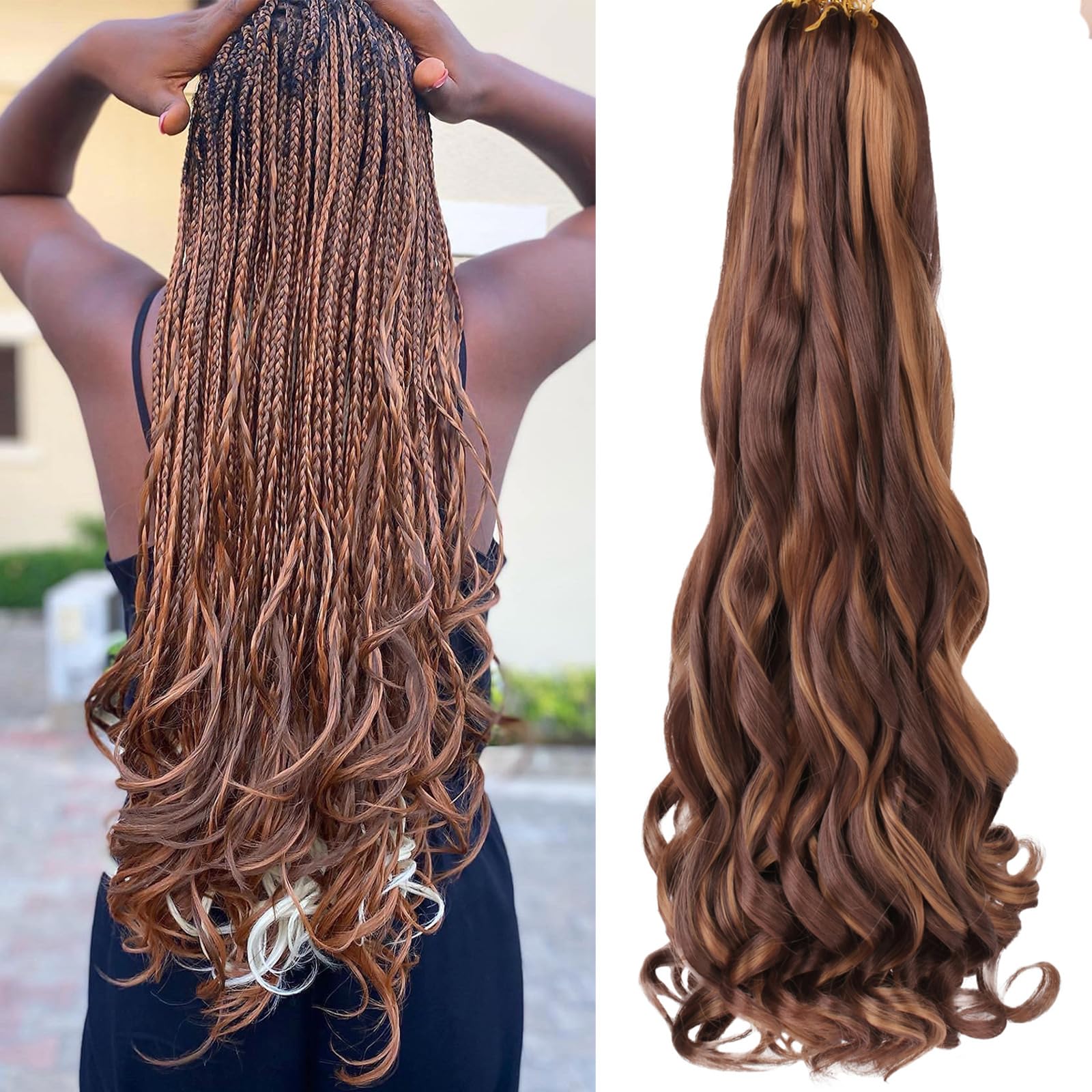 COOKOO 22 Inch French Curls Braiding Hair for Crochet Box Braids with Curly Ends 9 Packs Loose Curly Braids Extention Spanish Cu