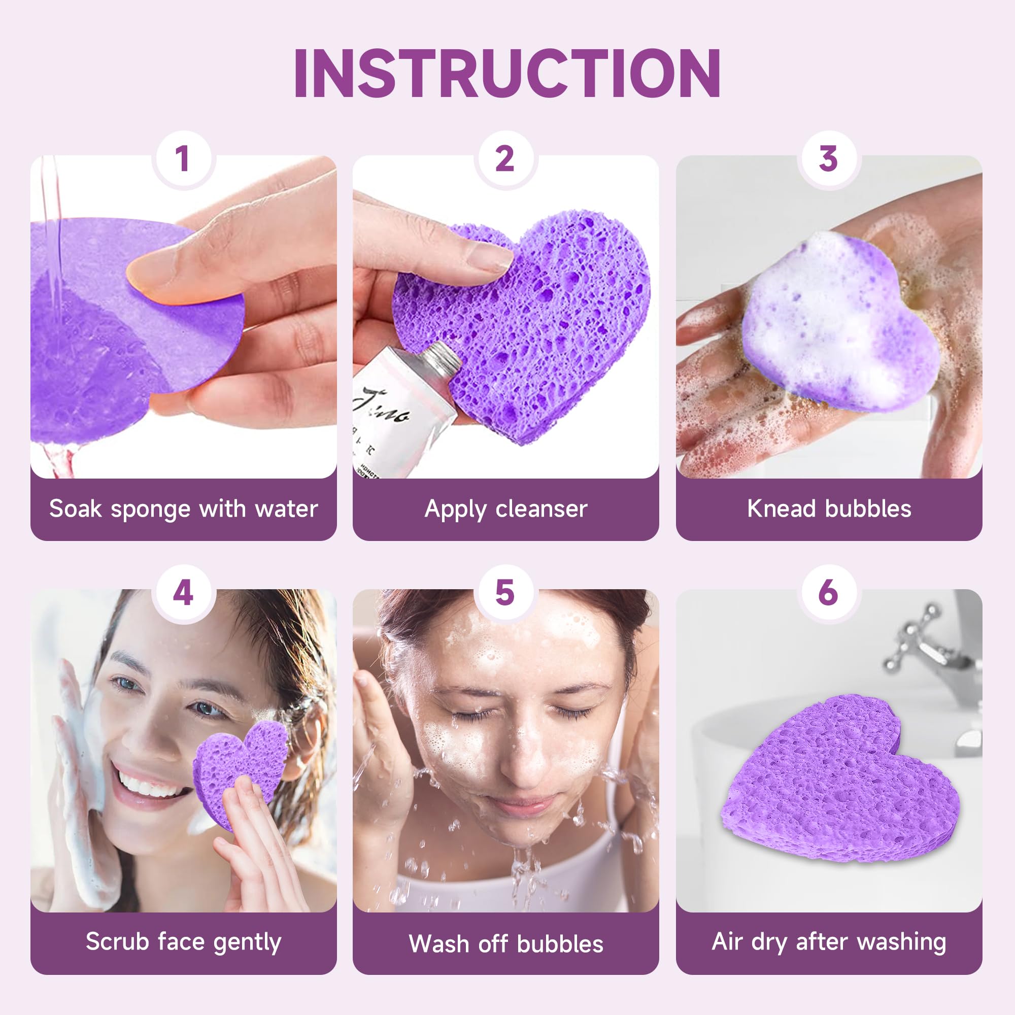 Silkyhose 50-Count Compressed Cellulose Facial Sponges - Heart-Shaped 100% Natural Cosmetic Sponges for Gentle Cleansing, Exfoli