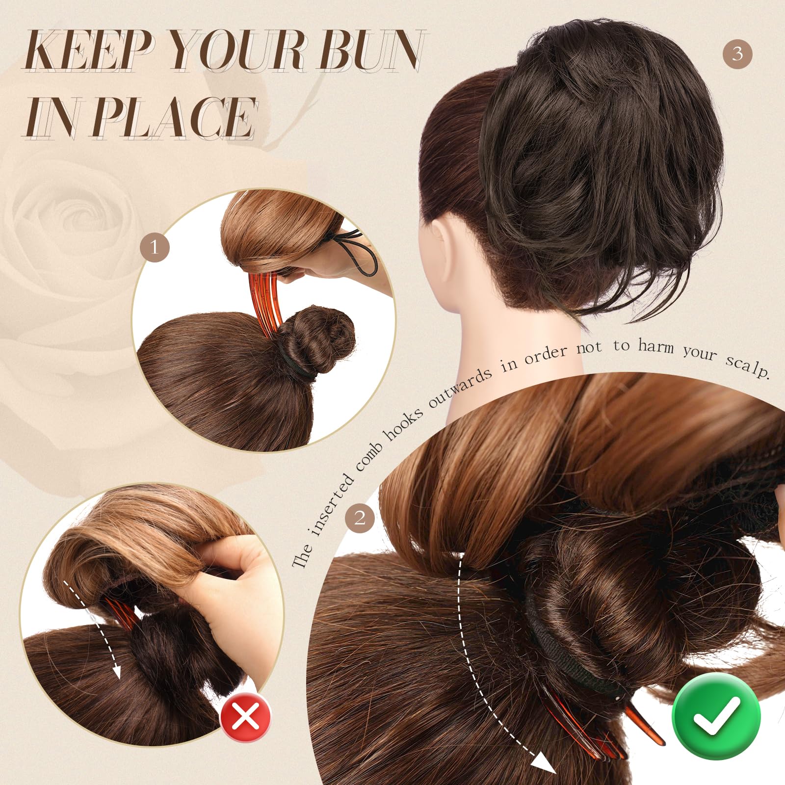 Feshfen Hair Buns Hair Piece With Comb, Messy Buns Hairpieces For Women Drawstring Fully Updo Synthetic Hair Short Ponytail Exte