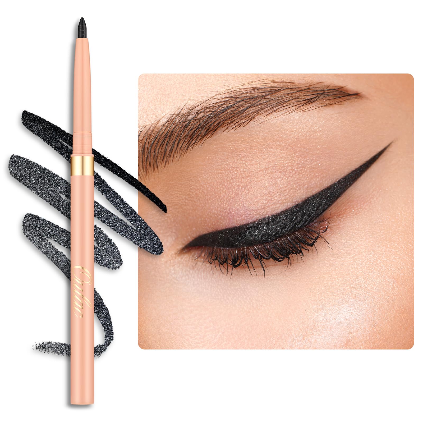 Oulac Shimmer Black Eyeliner Pencil, Waterproof Retractable Eye Liner Pen, Smooth And Creamy Eye Makeup For Precision Applicatio