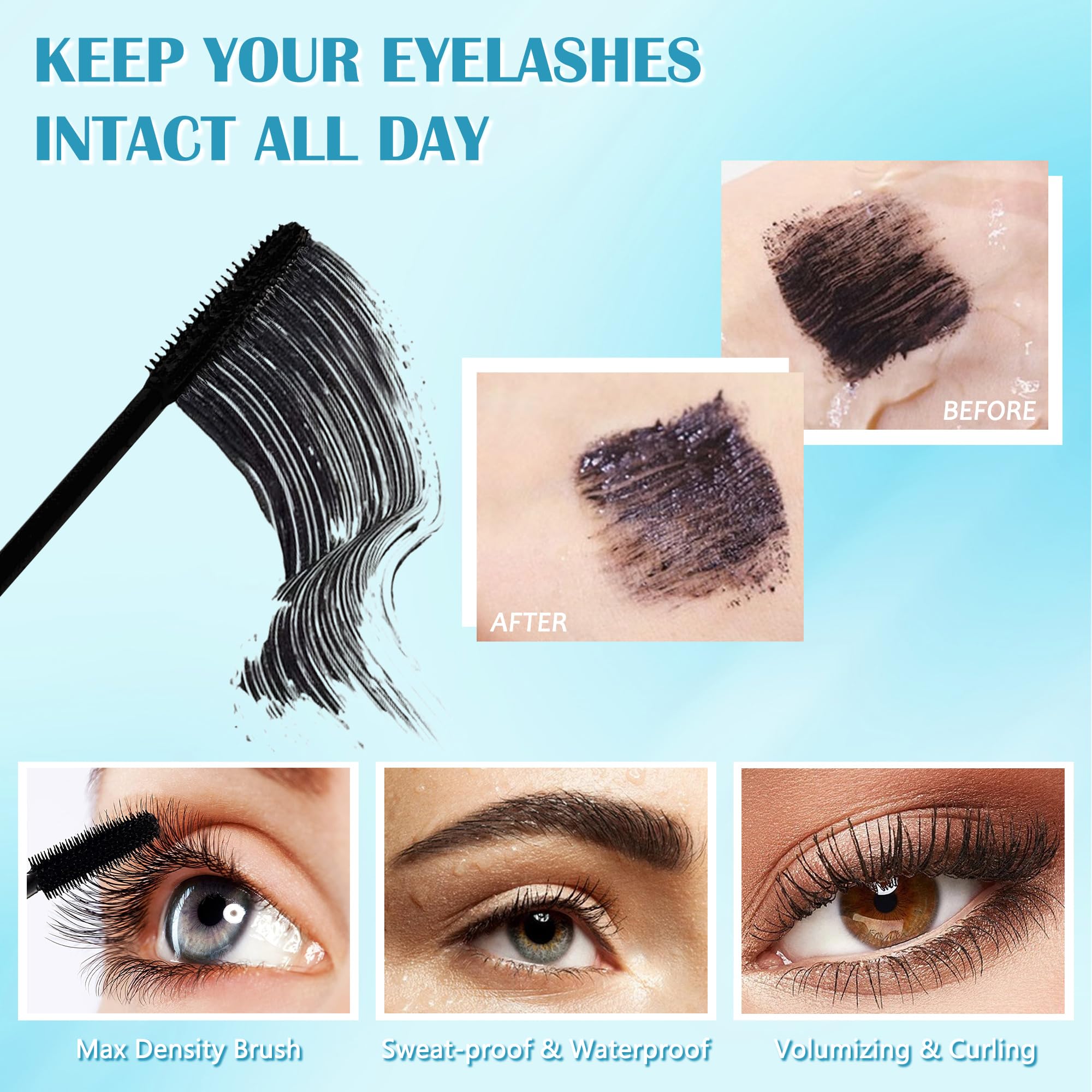 Lestpola Waterproof Volumizing Mascara for Seniors, 0.24 Fl Oz, Black, Hypoallergenic, Smudge-proof for Thinning Lashes
