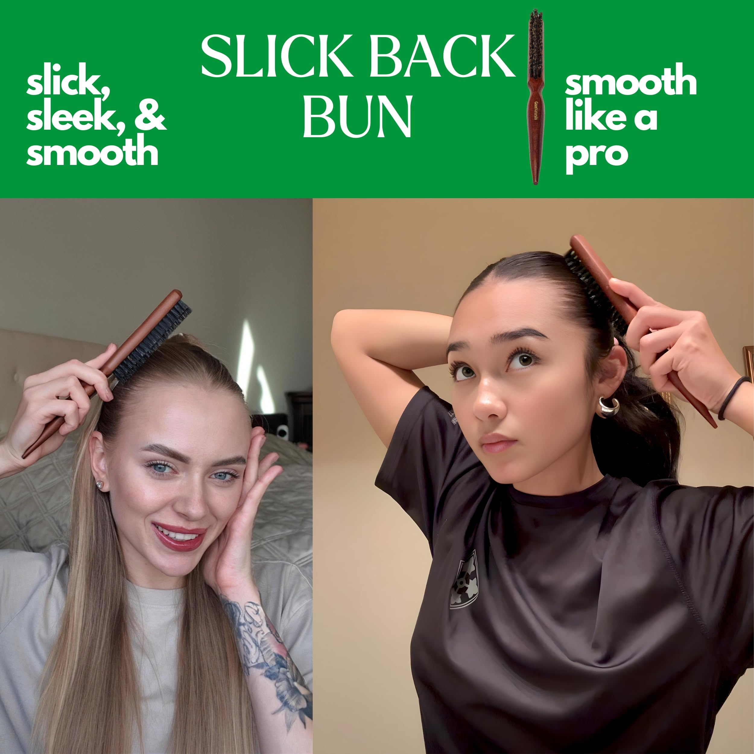 Grannaturals Teasing Boar Bristle Hair Brush For Women - Teasing Comb With Rat Tail Pick For Hair Sectioning Used For Edge Contr