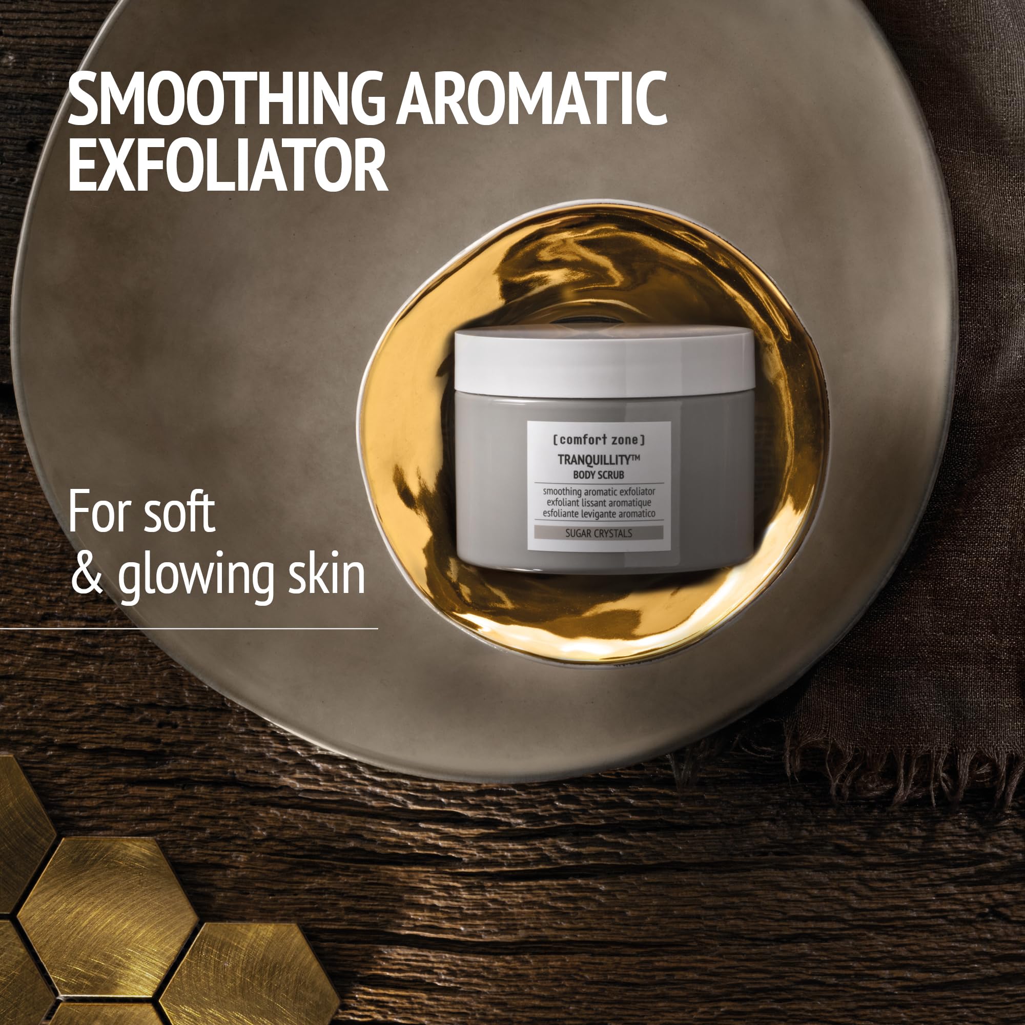 [ comfort zone ] Tranquillity Body Scrub, Soothing Aromatic Gentle Exfoliator Enriched with Sugar Crystals and Amaranth & Almond