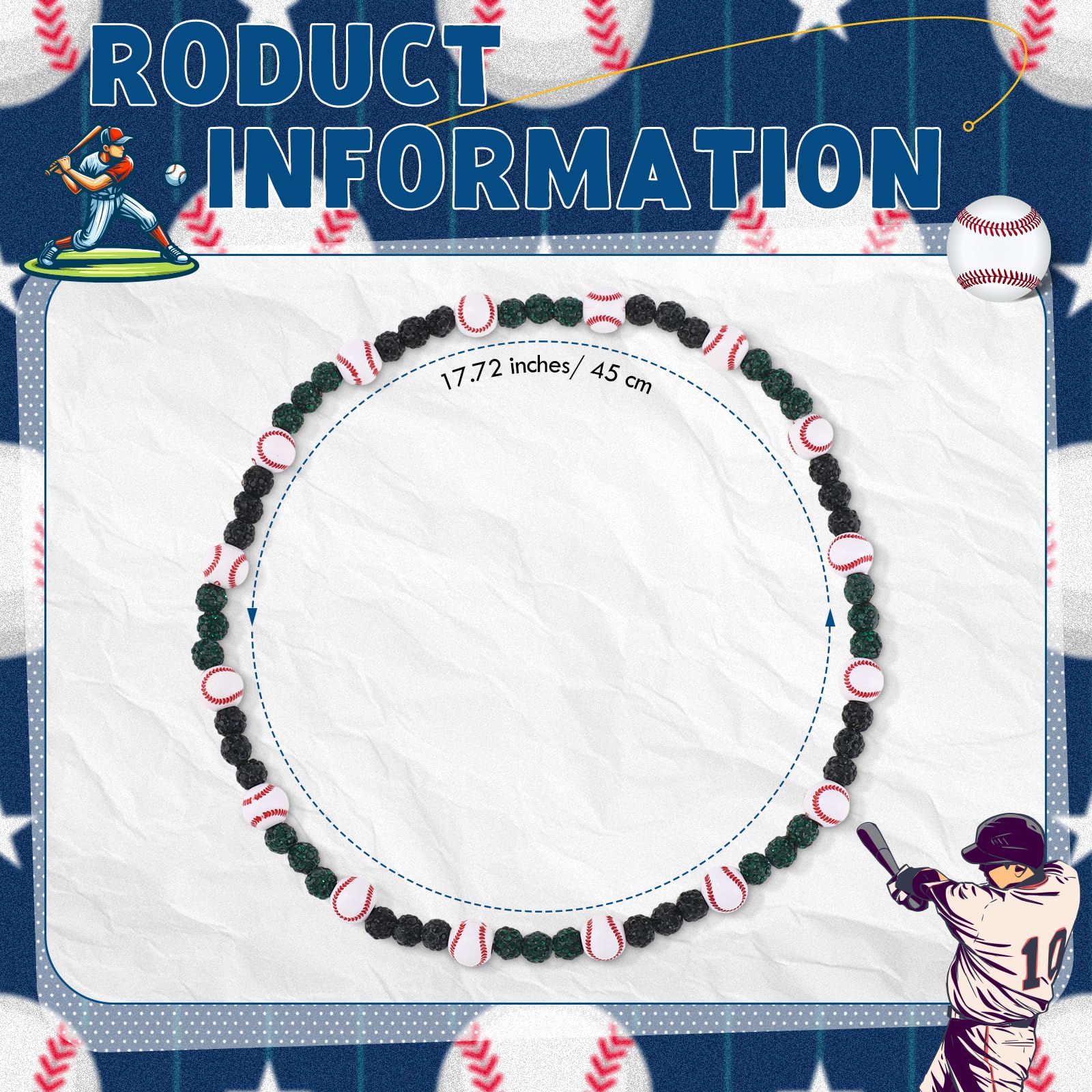 Liliaafar 6 Pcs Baseball Beaded Necklace for Teenager Bling Rhinestone Clay Beaded Necklace Gifts for Sports Team Fans(Black, Da