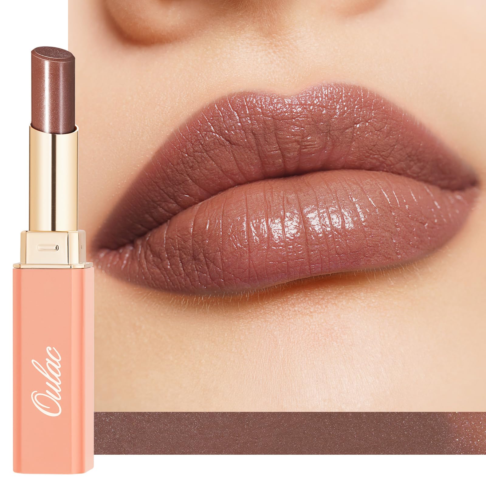 Oulac Moisturizing Shine Browm Red Lipstick for Women - 2 in 1 Glossy Browm Tinted Lip Balm, Hydrating Winter Lipstick for Dry L