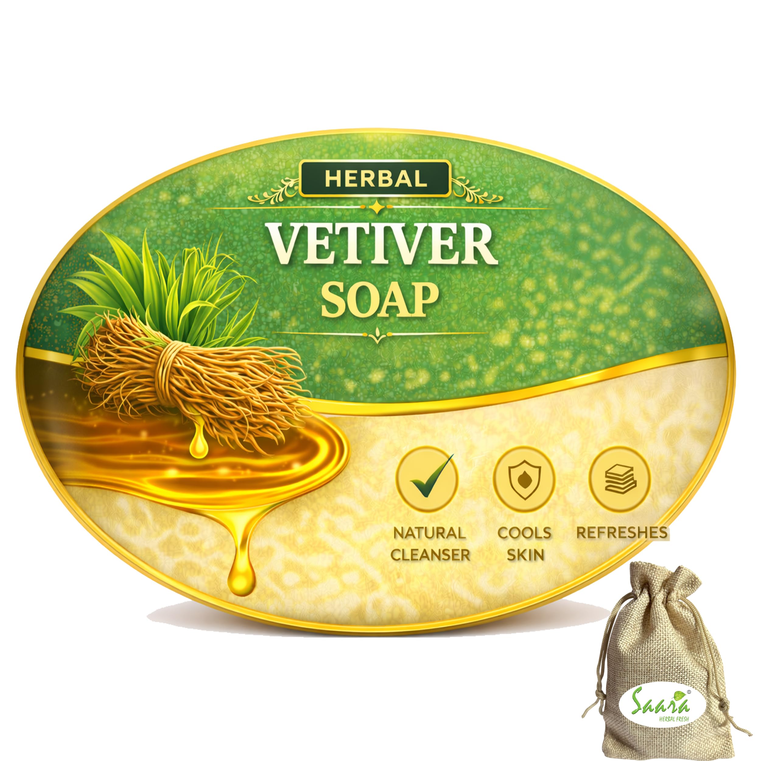 Saara Herbal Fresh Khus Vetiver Soap | Herbal Cooling Soap 100Gm | Plant Based Handmade Bath Soap (Pack Of 1)