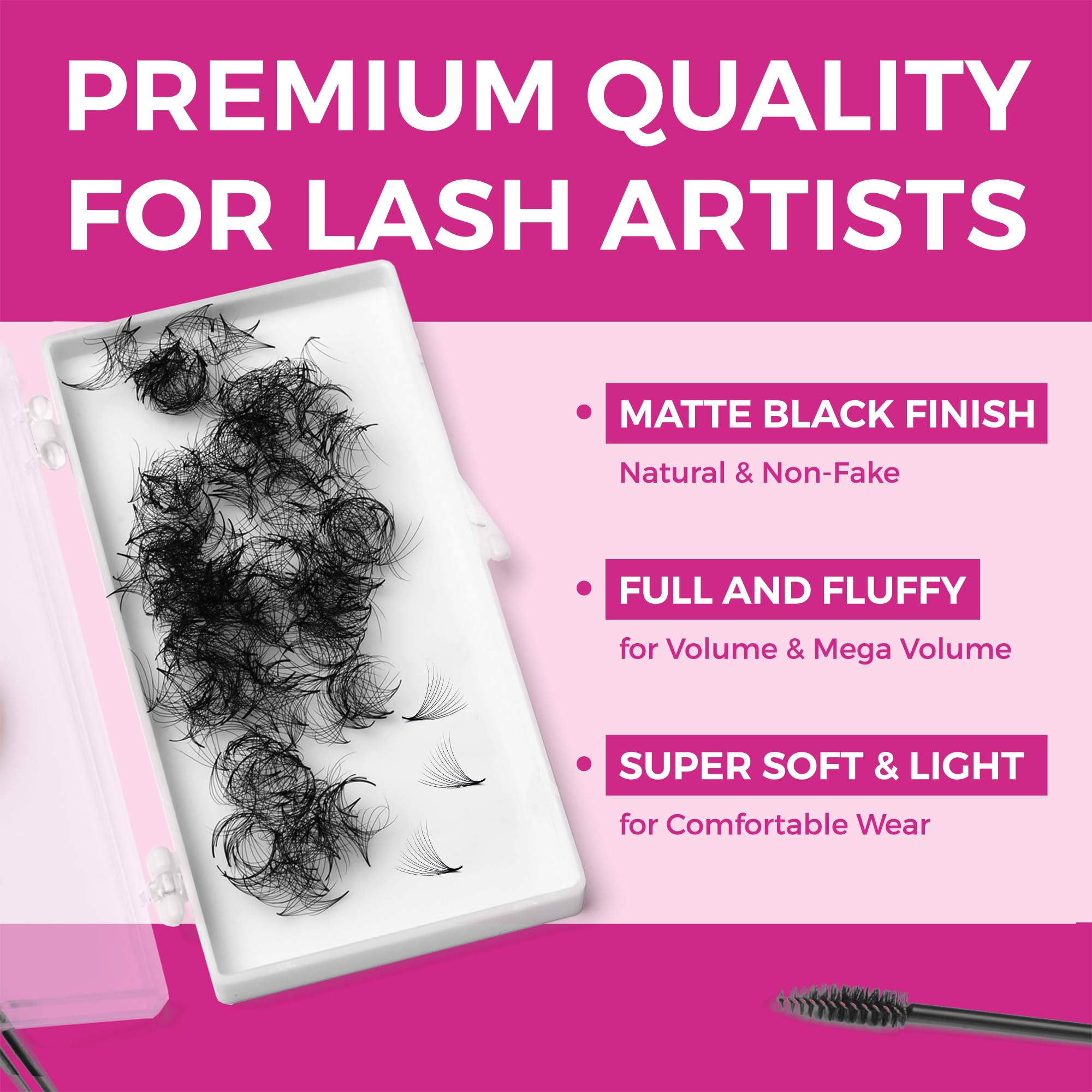 Eyesy Lash 500 Promade Fans - 10D 0.03 Size 12mm Curl D - Mega Volume Premade Lash Fans for Eyelash Extensions Middle Stem Handm