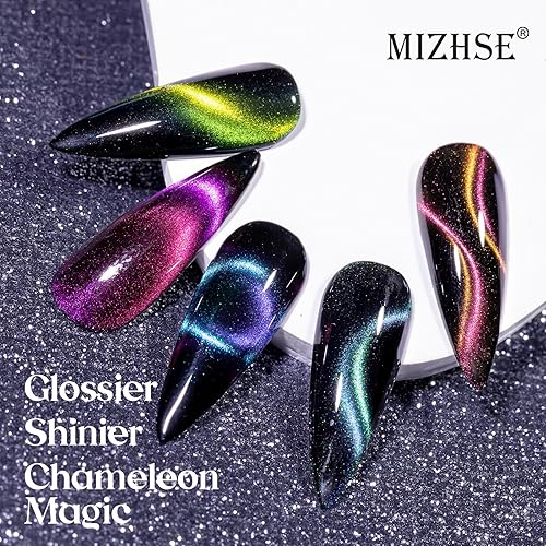 Mizhse 9D Cat Eye Gel Nail Polish, 8 Colors Upgraded Magnetic Gel Polish Kit With Magnet Stick, Galaxy Chameleon Effect Silky Ca