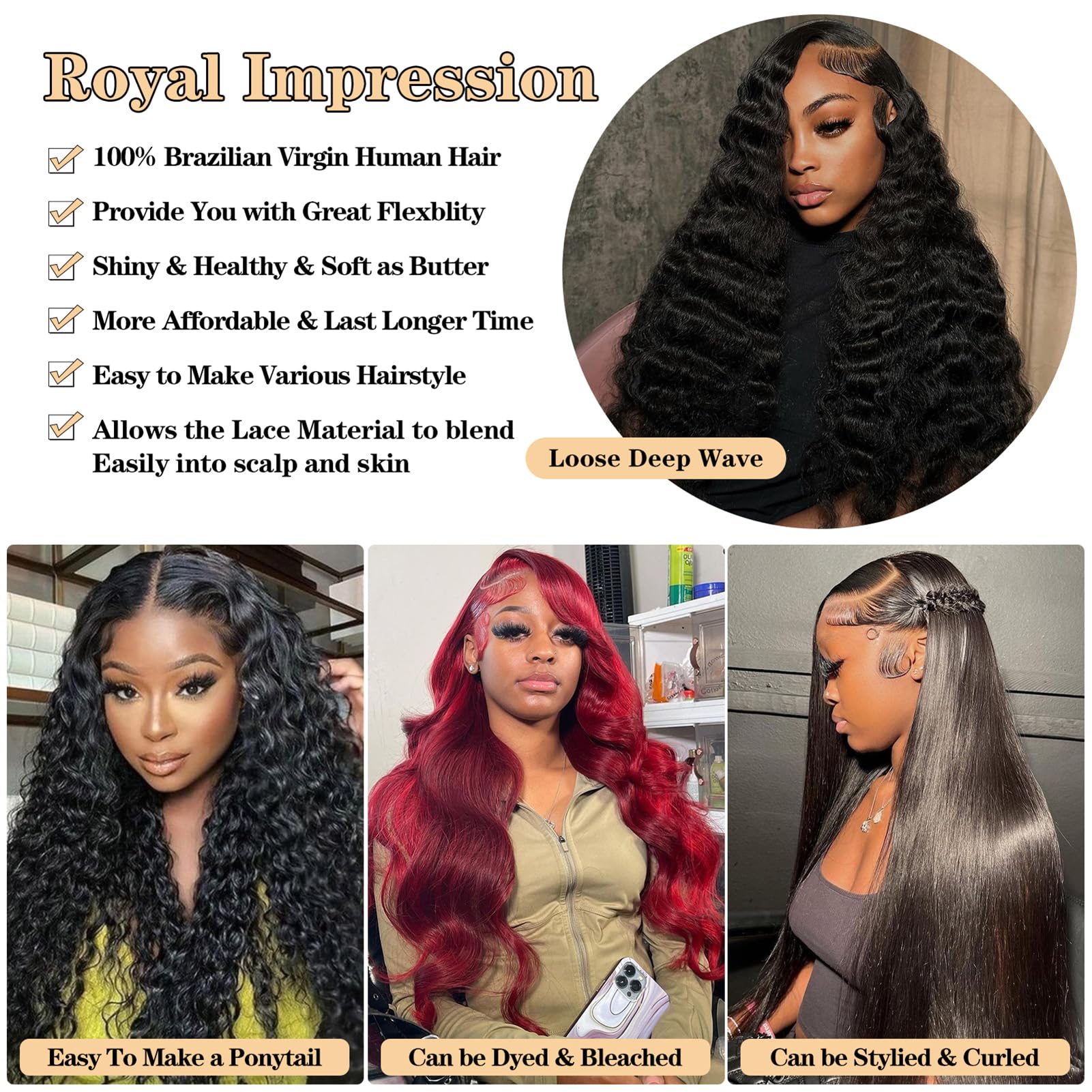 Royal Impression 12A Loose Wave Bundles Human Hair 16'' 18'' 20'' 300G 100% Unprocessed Brazilian Virgin Hair Loose Deep Wave Hu