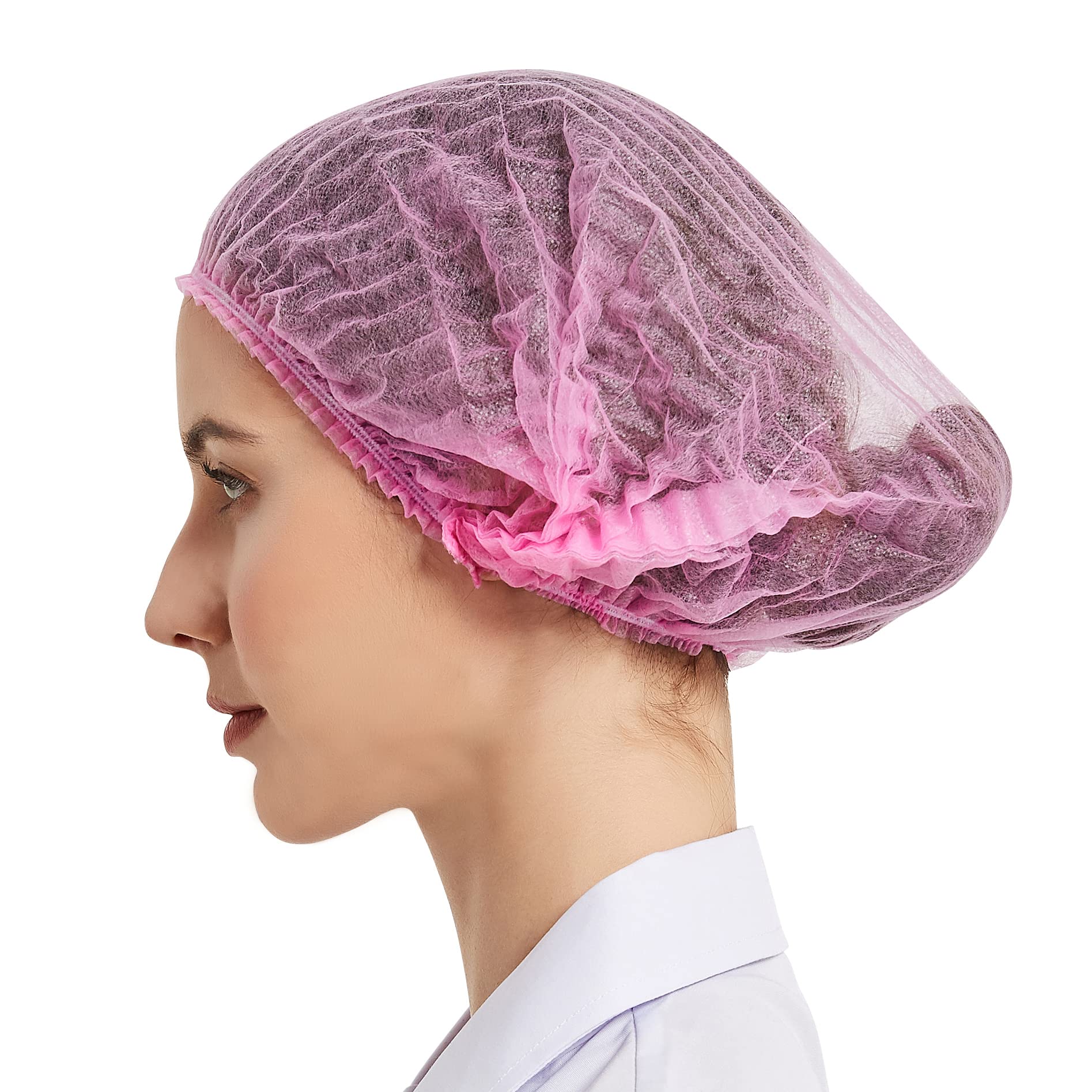ProtectX 500-Pack Pink Disposable Hair Nets, Elastic Head Cover, Bouffant Caps, Sanitation Head Cover for Food Service, Spa Men