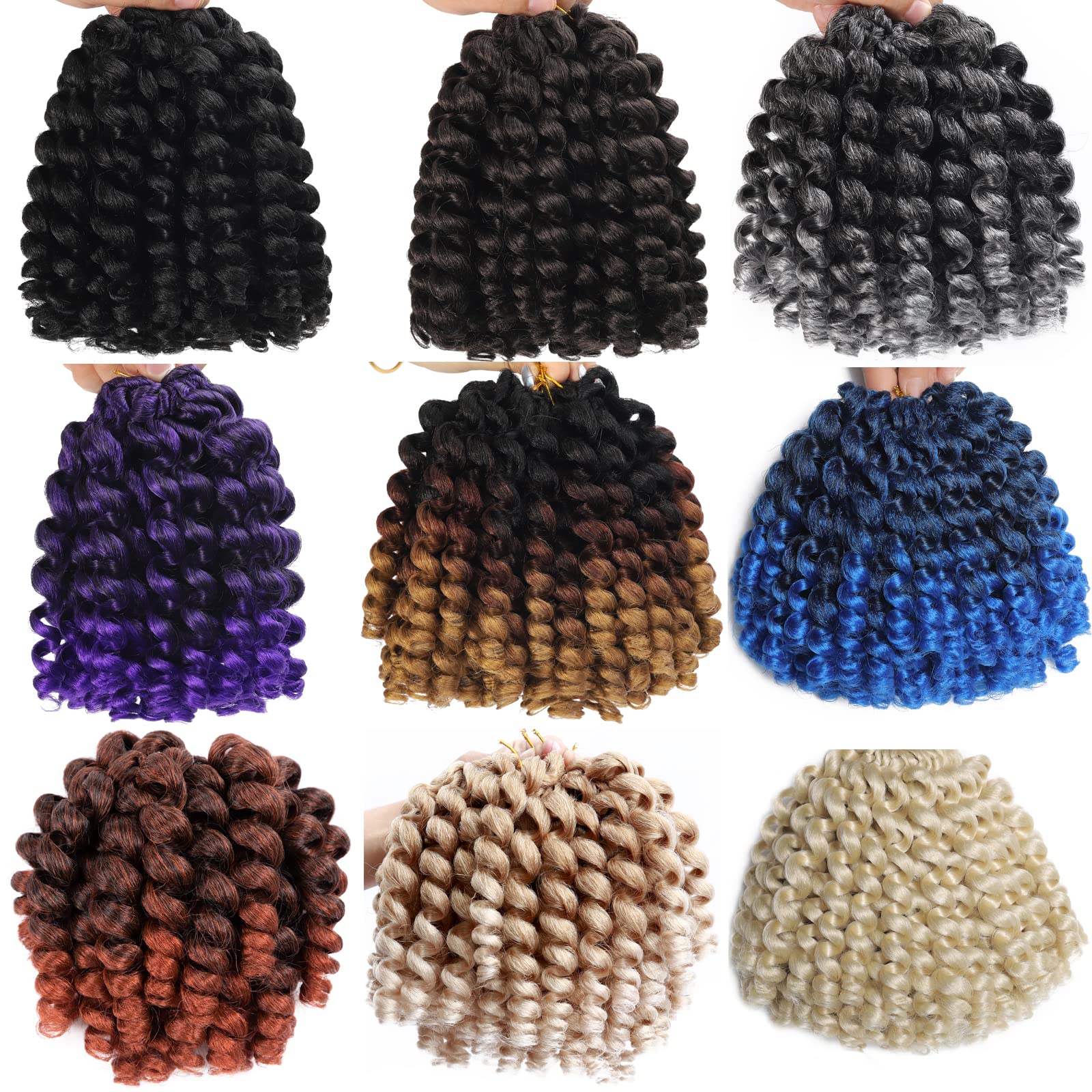 5 Packs 2X Ringlet Wand curl Jamaican Bounce 8 inch Synthetic crochet Hair Extensions Brown Blonde Ombre crochet Braiding Hair 1