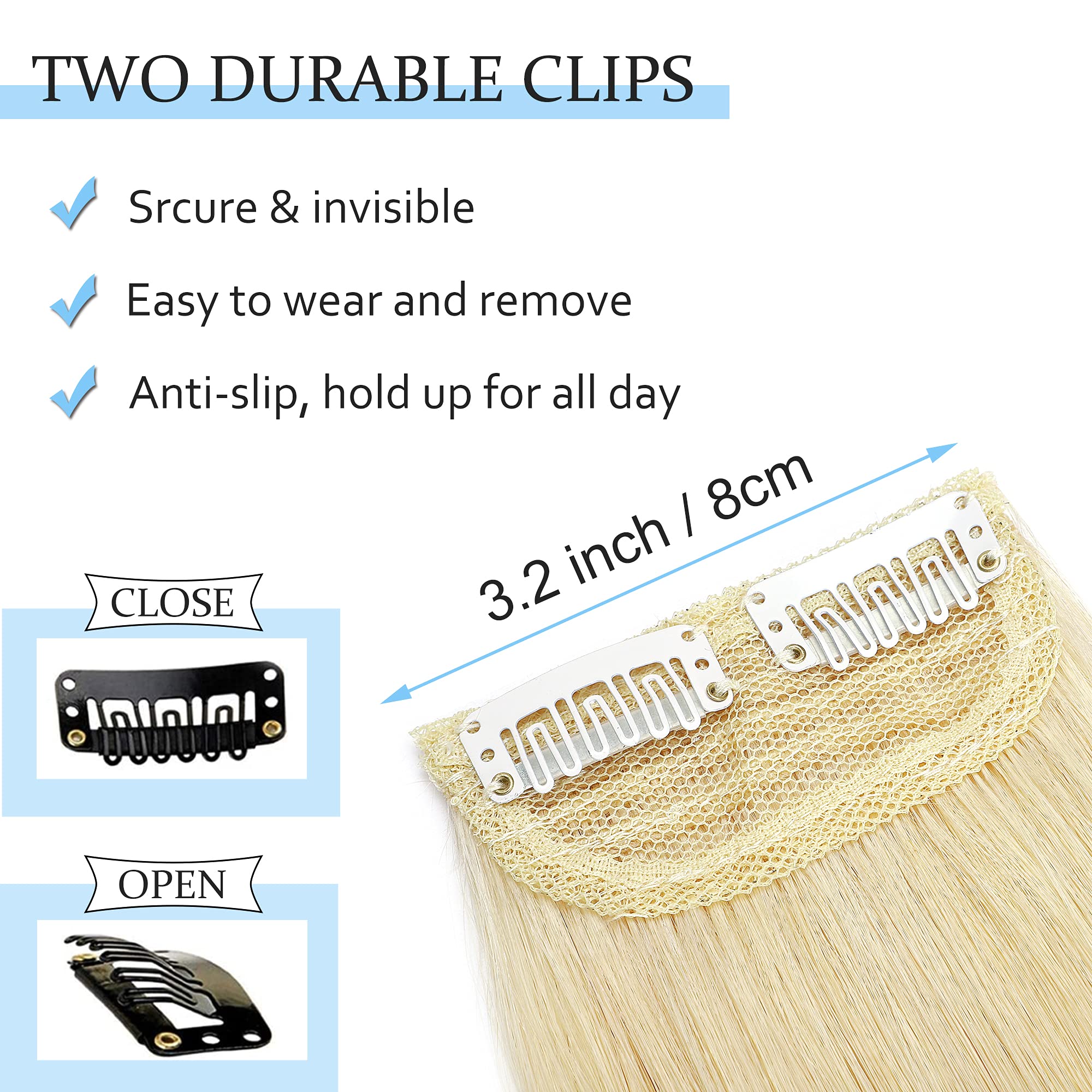 Sego 2 Pcs Clip In Short Hair Extensions Real Human Hair 12 Inch 34G Hairpiece Human Hair Toppers For Women With Thinning Hair A