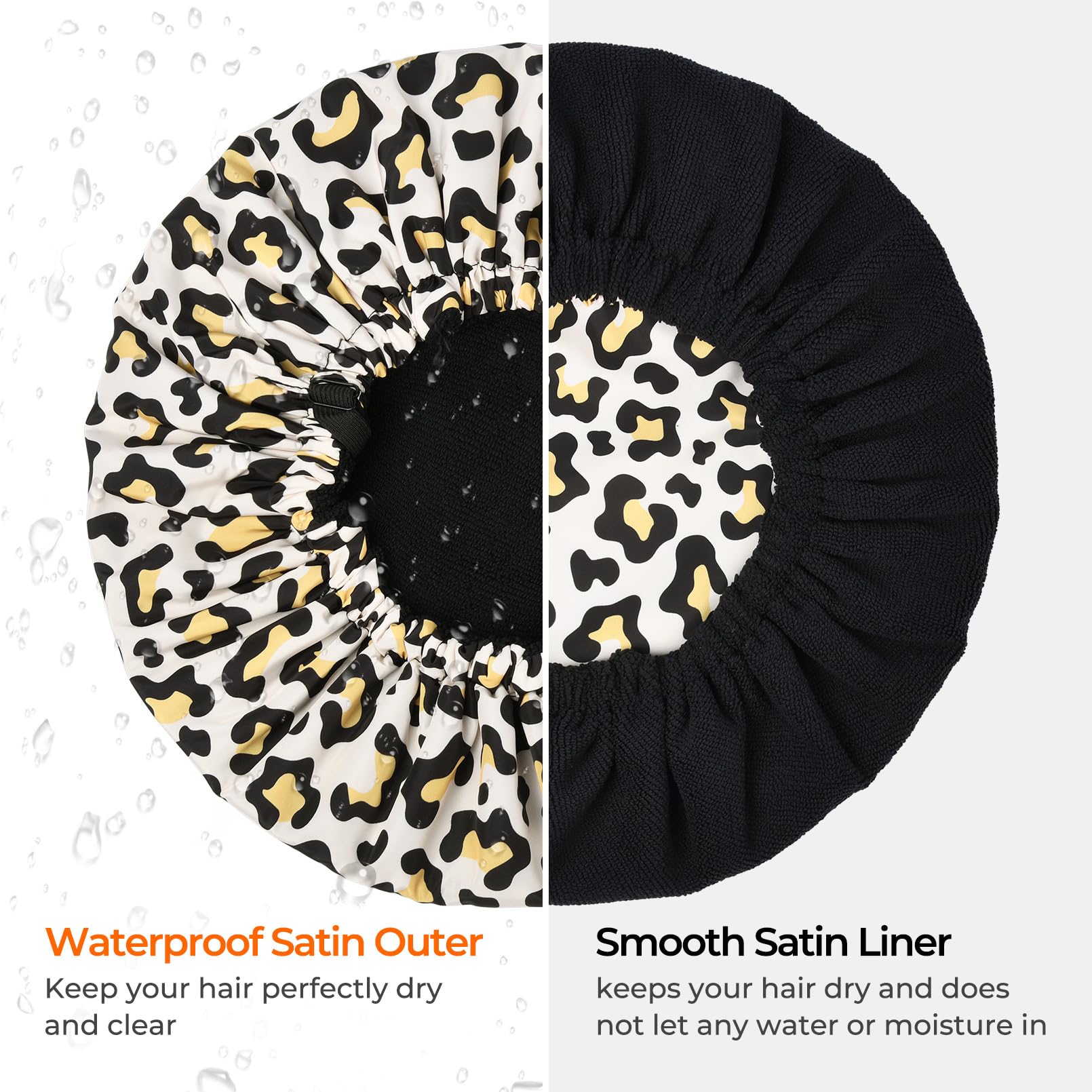 Shower Cap For Women Terry Lined Bath Cap Large Reusable Waterproof Elastic Band Leopard Shower Caps For Long Thick Hair Soft Ba