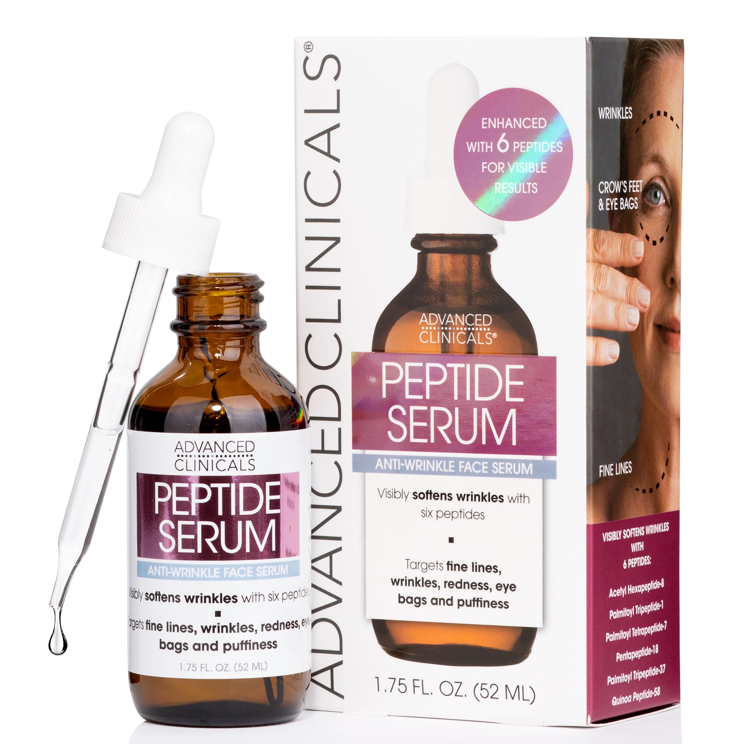 Advanced Clinicals 6X Concentrate Peptides Serum For Face | Hydrating + Firming Anti Wrinkle Collagen Peptide Moisturizer Face O