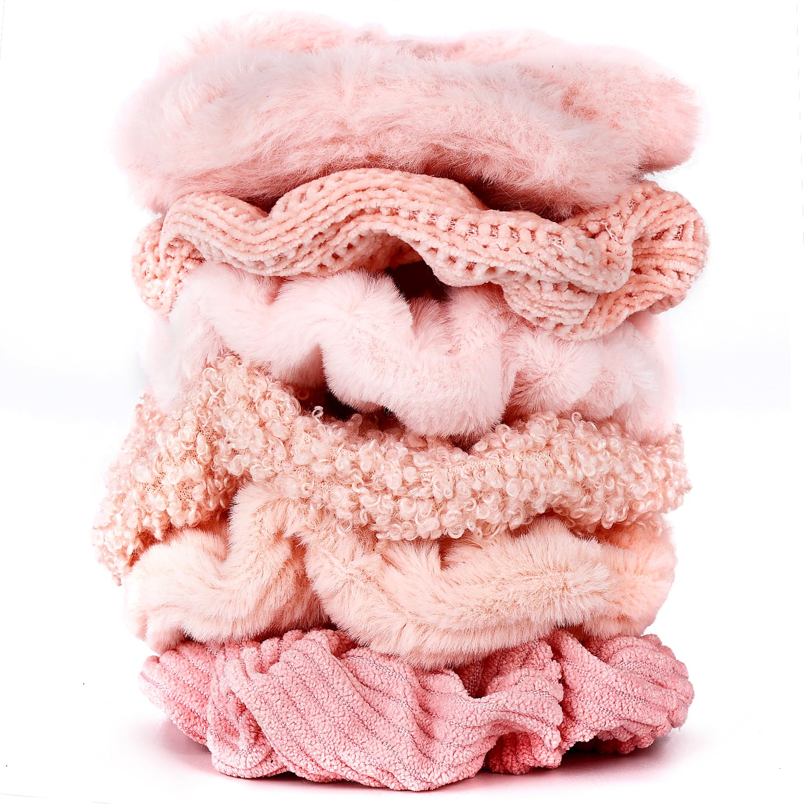 TUCEWP Scrunchies for Women's Hair 6Pcs Large Pink Knit Fuzzy Scrunchies for Long Thick Curly Hair Ultra Textured Soft Hair Band
