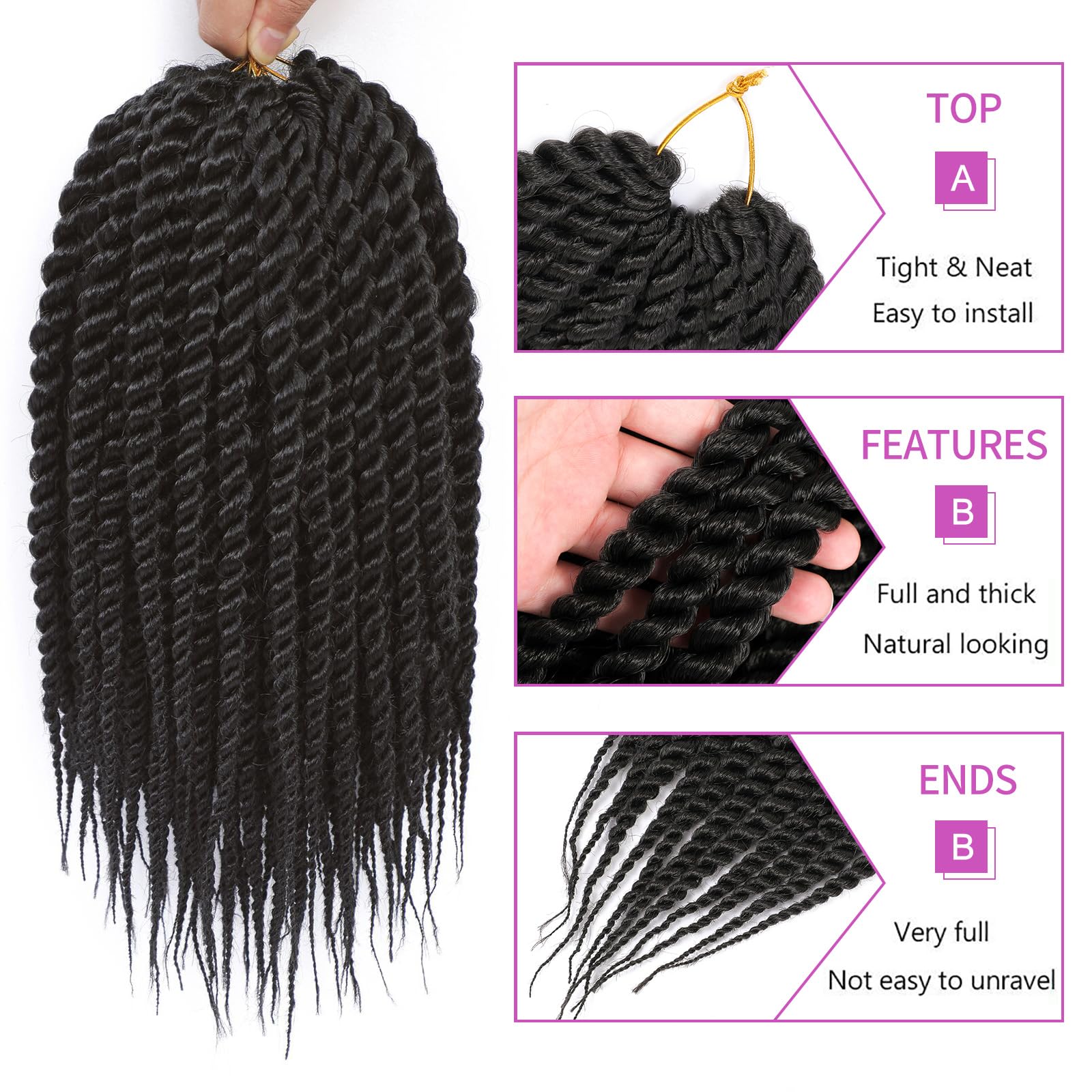Admutty Havana Twist Crochet Hair 6 Packs 14 Inch Crochet Braids Senegalese Twist Crochet Braiding Hair, Jumbo Havana Mamba Twis