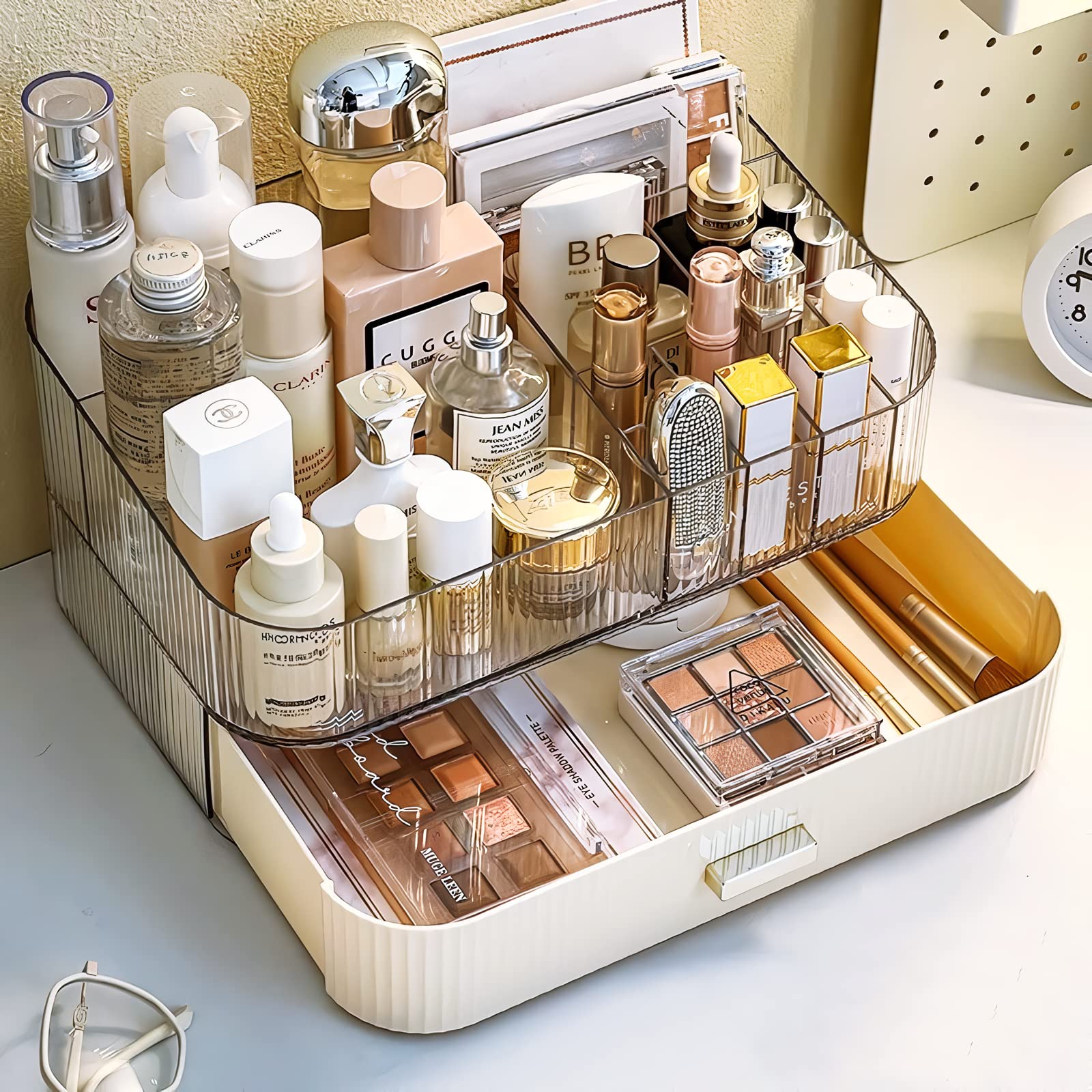 Clear Makeup Organizer With Stackable Drawer, Cosmetic Storage Display Case For Vanity, Bathroom Countertop Or Dresser,Counter T