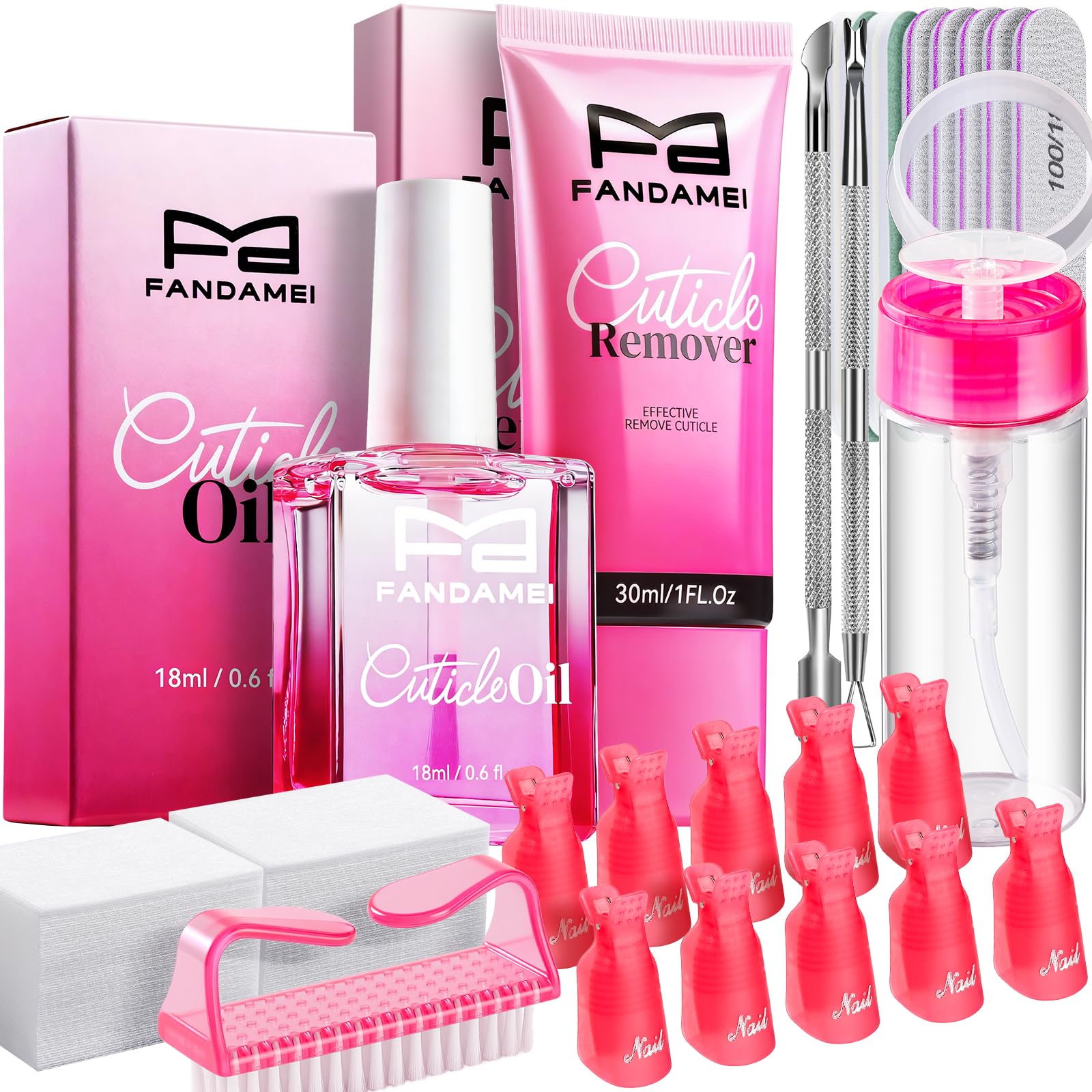 FANDAMEI Gel Nail Polish Remover Tool Kit, Nail Kit For Removing Nail Gel, Cuticle Kit With Cuticle Remover & Cuticle Oil, Gel N
