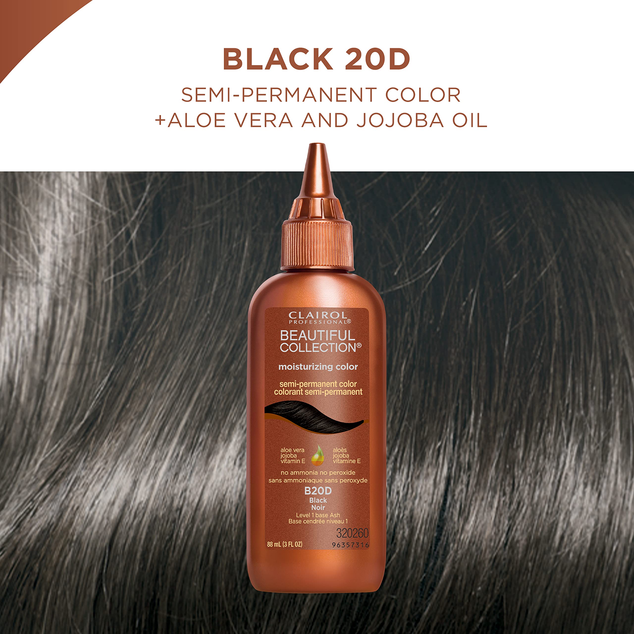 Clairol Professional Beautiful Collection Hair Color, 20D Black, 3 oz, Model 99240013643