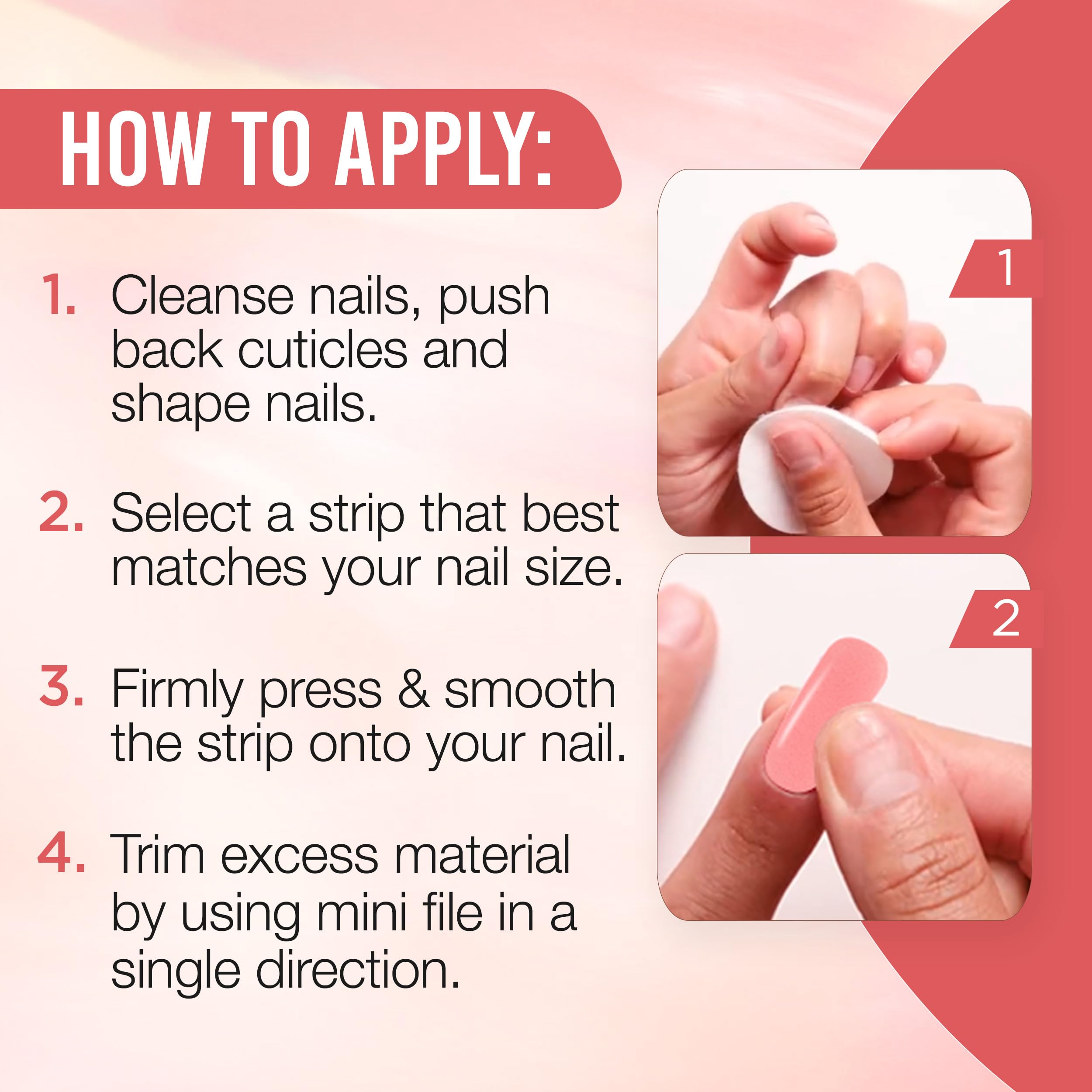 Ardell Nail Addict Nail Strips - Rose Water, Easy-To-Apply Nail Wraps, Long-Lasting Nail Stickers, No Led Lamp Needed With File