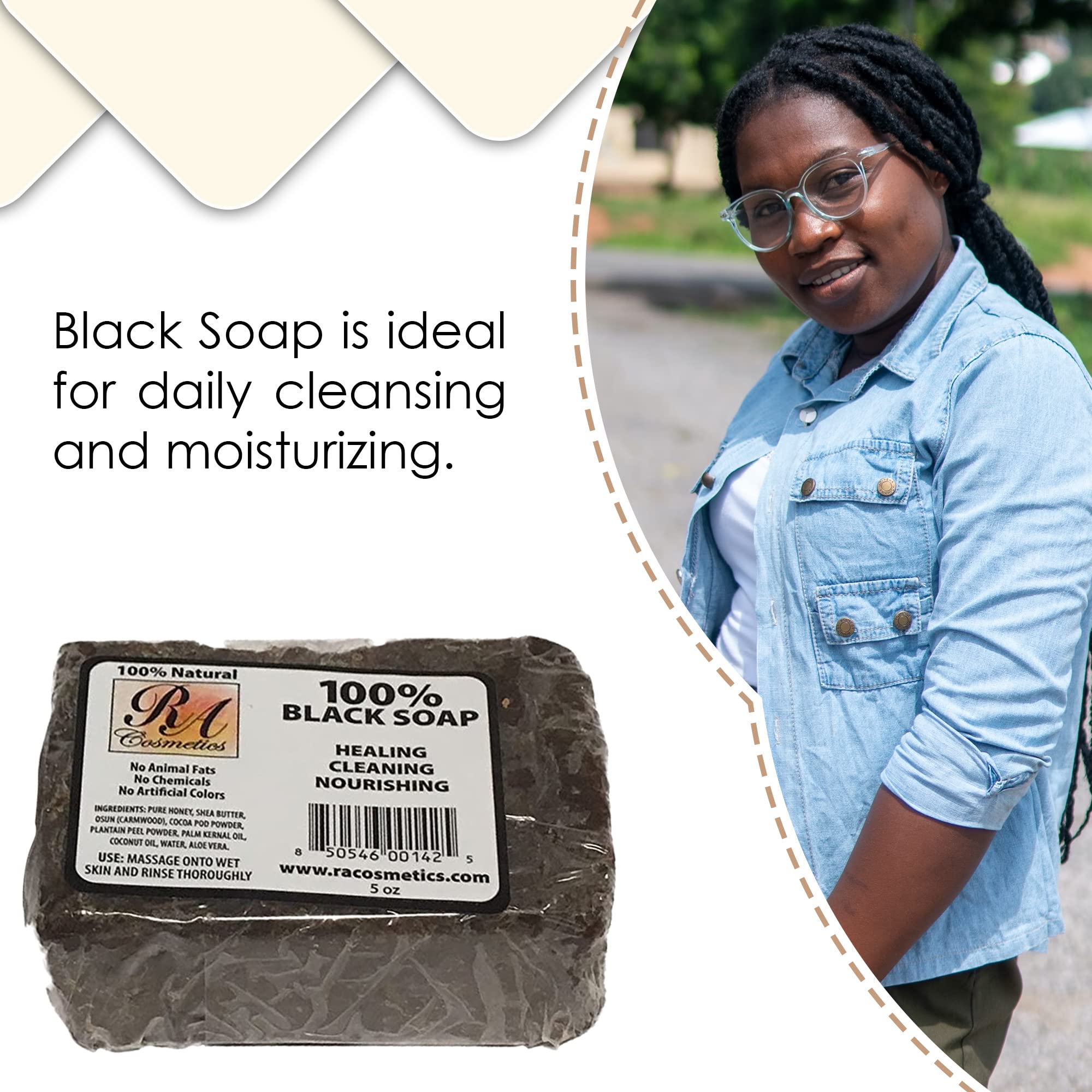 RA Cosmetics 100% Black Facial Soap Natural Healing Cleansing Bar