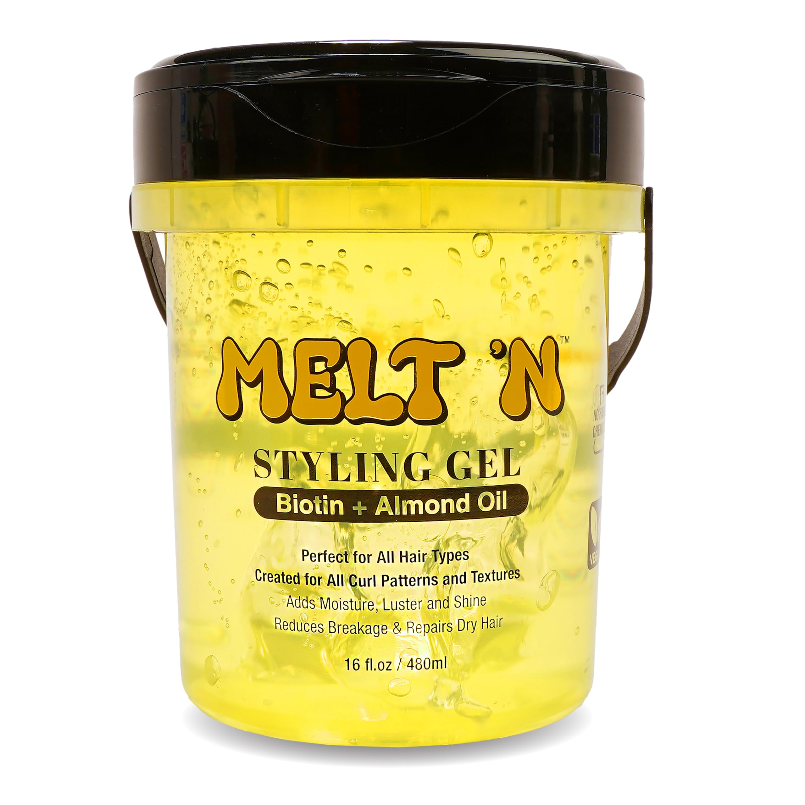 EBIN NEW YORK Melt'n Styling Gel Biotin and Almond Oil Infused 16oz - Strengthens Hair and Moisture Retenetion, Strong Hold Styl