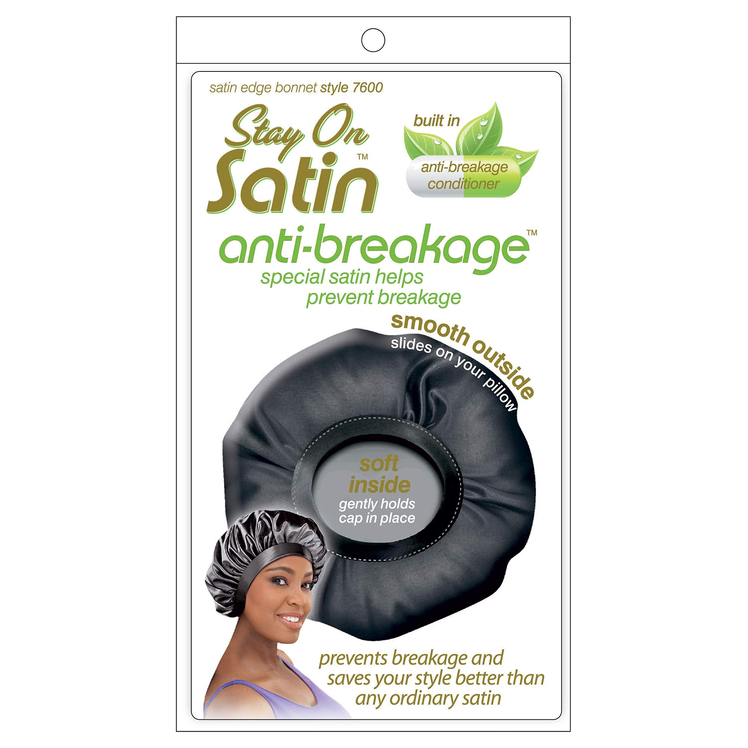 Stay On Satin Hair Wrap Edge Anti-Breakage Womens Bonnet For Sleeping, Black